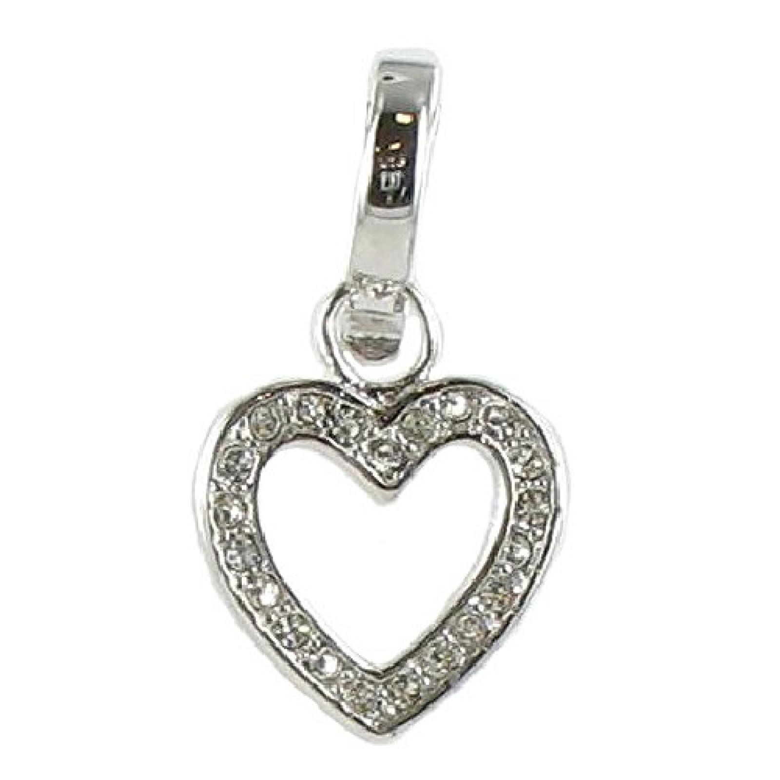 Quiges, Eligo Charms Versilbert Offen Herz mit Kristall Zirkonia Anhänger kompatibel mit Viventy/Fossil 5mm LederArmbänder Quiges, Eligo Charms Versilbert Offen Herz mit Kristall Zirkonia Anhänger kompatibel mit Viventy/Fossil 5mm LederArmbänder