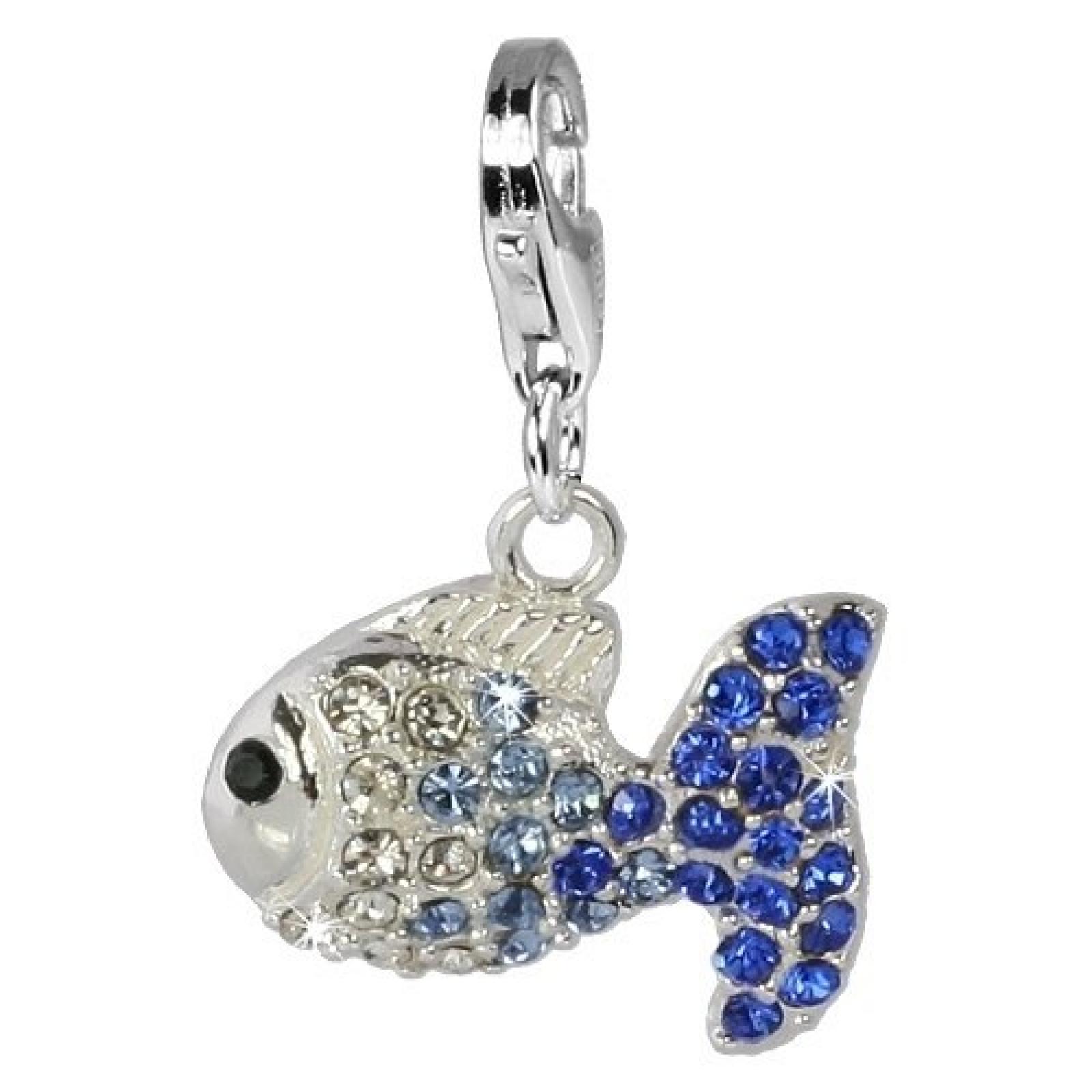 SilberDream Glitzer Charm Swarovski Kristalle Fisch blau ICE Anh&auml;nger 925 Silber f&uuml;r Bettelarmb&auml;nder Kette Ohrring GSC001 