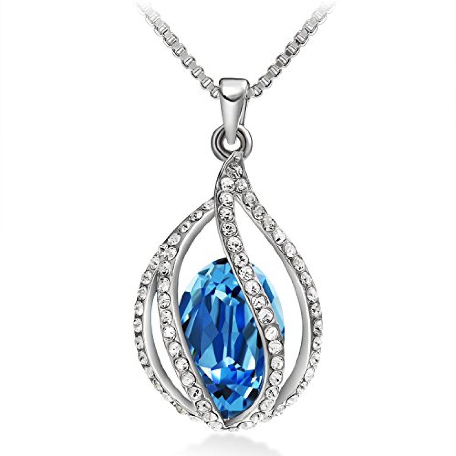 FANCYDELI Weihnachtsgeschenk SWAROVSKI ELEMENTS Schmuck Modeschmuck Damen M&auml;dchen Halskette Kette Kristall Anh&auml;nger Geschenk zum Xmas,Geburtstag f&uuml;r Frauen Freundin Mutter Alltag Party Blau AN0055 