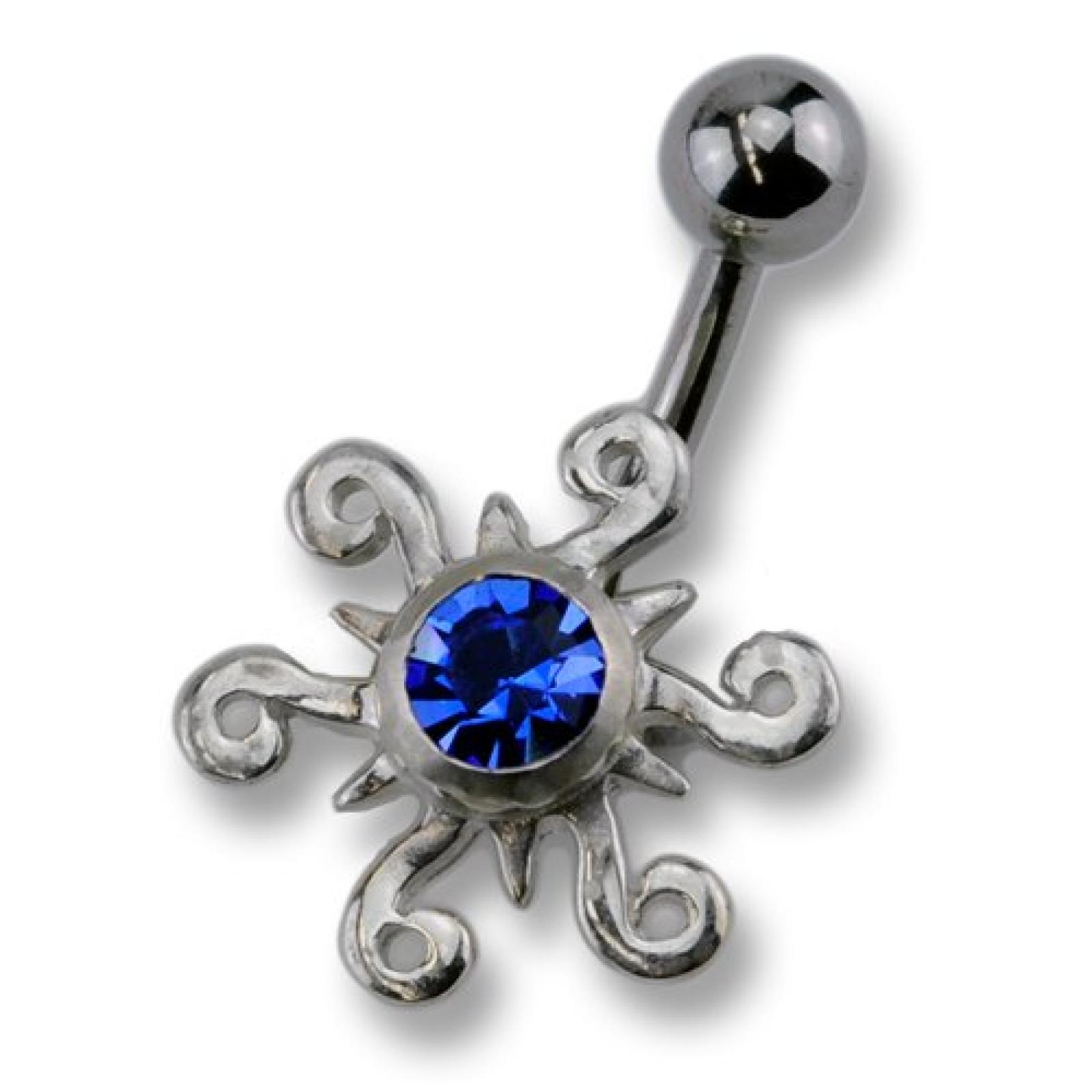 Zeeme Unisex-Piercing 10mm 925/- Sterling Silber Und Dunkelblauen Kristallen 159200306-7 