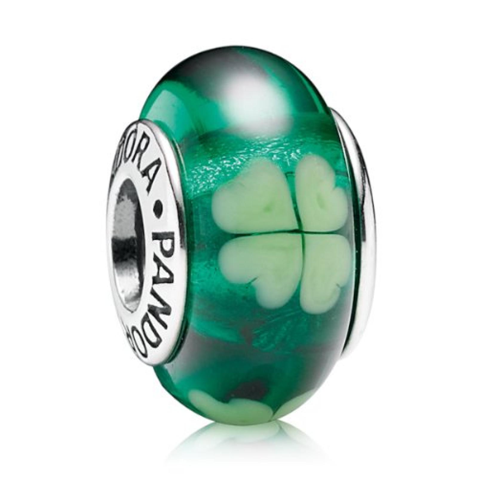 Pandora Damen-Charm 925 Sterling Silber Kleeblatt Muranoglas gr&uuml;n 790927 