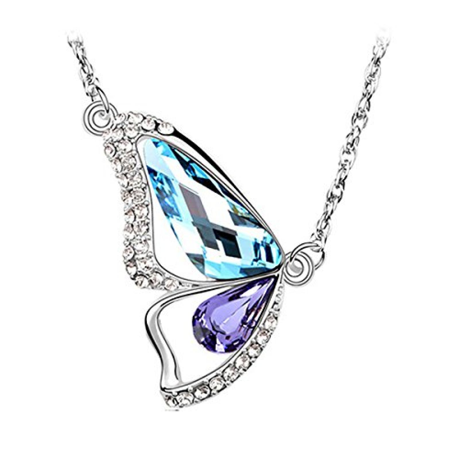 Le Premium&reg; Brechen Cocoon Schmetterling Halskette MADE WITH SWAROVSKI&reg; ELEMENTS Aquamarine Blau+Tansanit Lila kristalle 