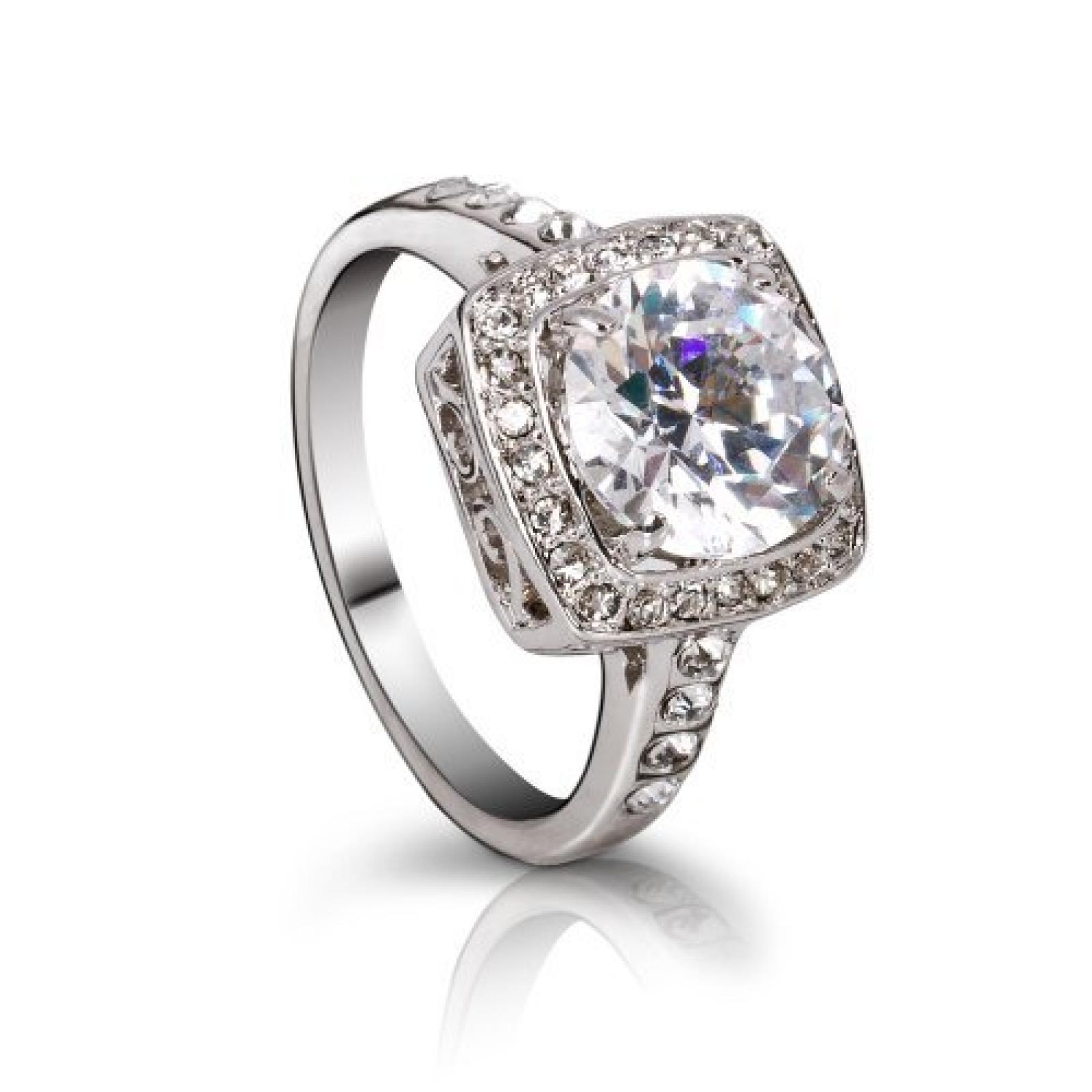 FASHION PLAZA wei&szlig; Gold Ton Zirkonia Verlobungsring mit Zirkonia Schultern (verf&uuml;gbar in Gr&ouml;&szlig;e K N P R) R330 