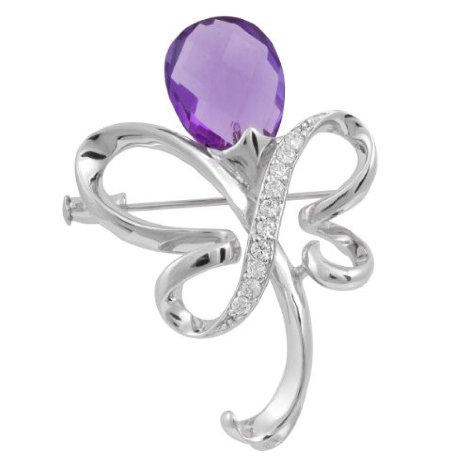 Bella Donna Damen-Brosche 925 Sterlingsilber 1 synth. Amethyst lila 10 Zirkonia weiß 102494 