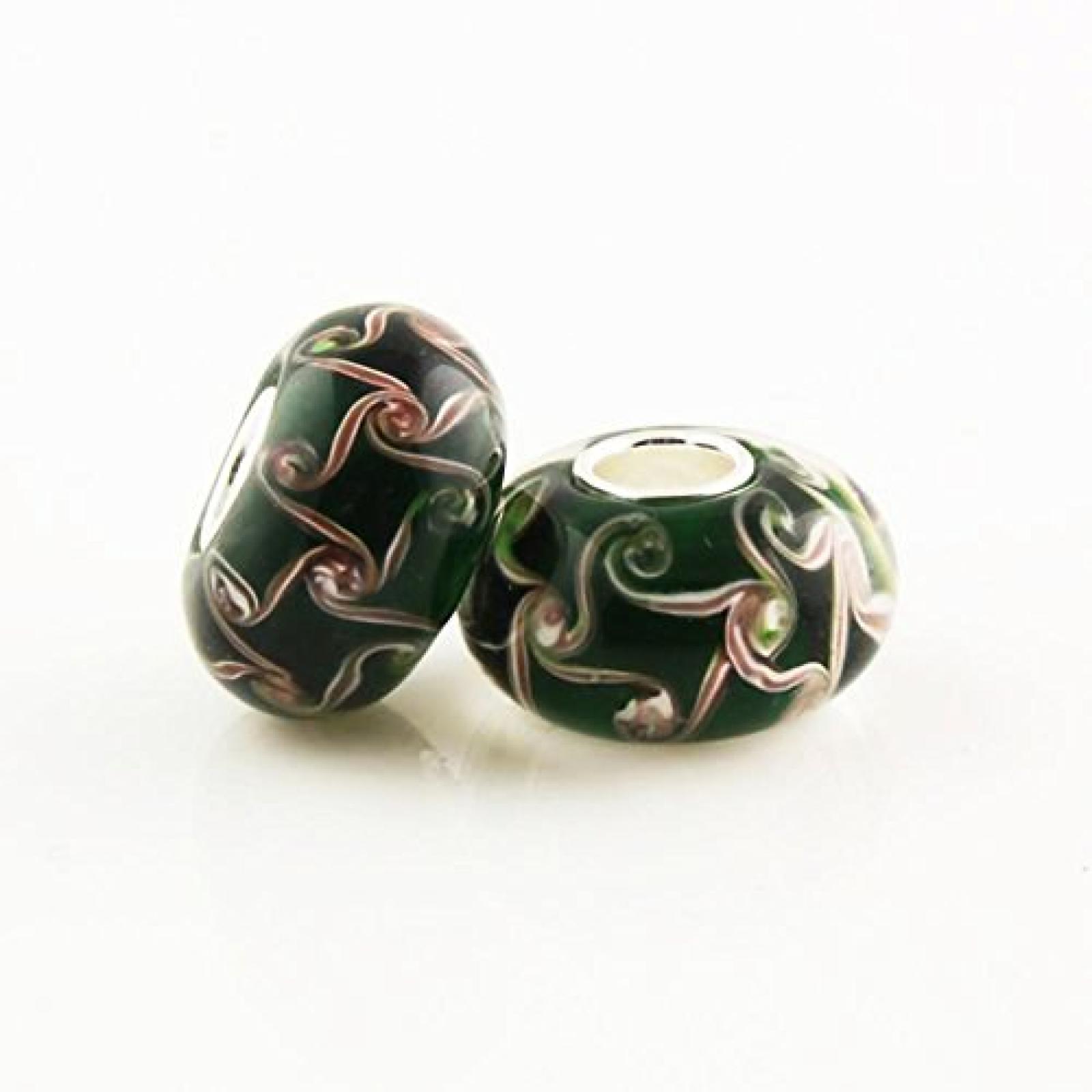 TAOTAOHAS Damen - European Armband Charms Beads, Sterling-Silber 925 mit dunkelgrün groß Murano glas Perle, Silk Road TAOTAOHAS Damen - European Armband Charms Beads, Sterling-Silber 925 mit dunkelgrün groß Murano glas Perle, Silk Road