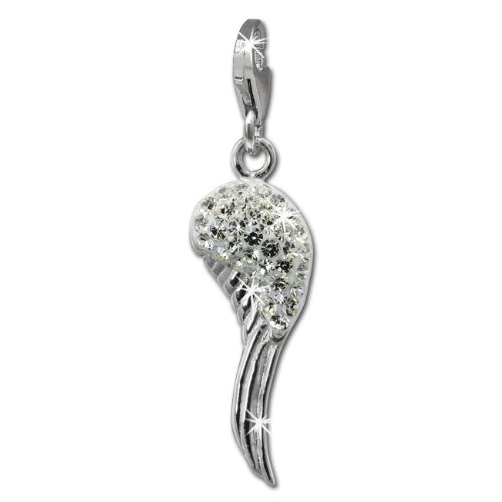 SilberDream Glitzer Charm Fl&uuml;gel wei&szlig; Zirkonia Kristalle Anh&auml;nger 925 Silber f&uuml;r Bettelarmb&auml;nder Kette Ohrring GSC574W 