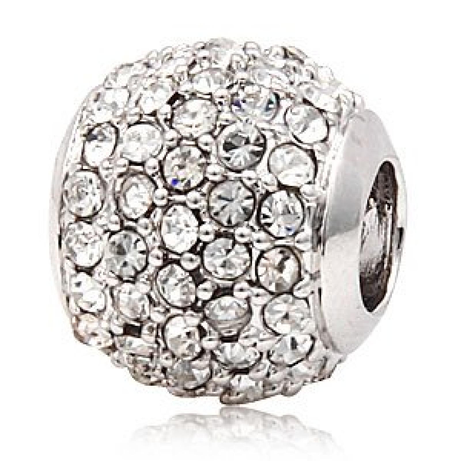 Andante-Stones 925 Silber Pav&eacute; Bead mit schneewei&szlig;en Kristallsteinen - Element Kugel f&uuml;r European Beads + Organzas&auml;ckchen 