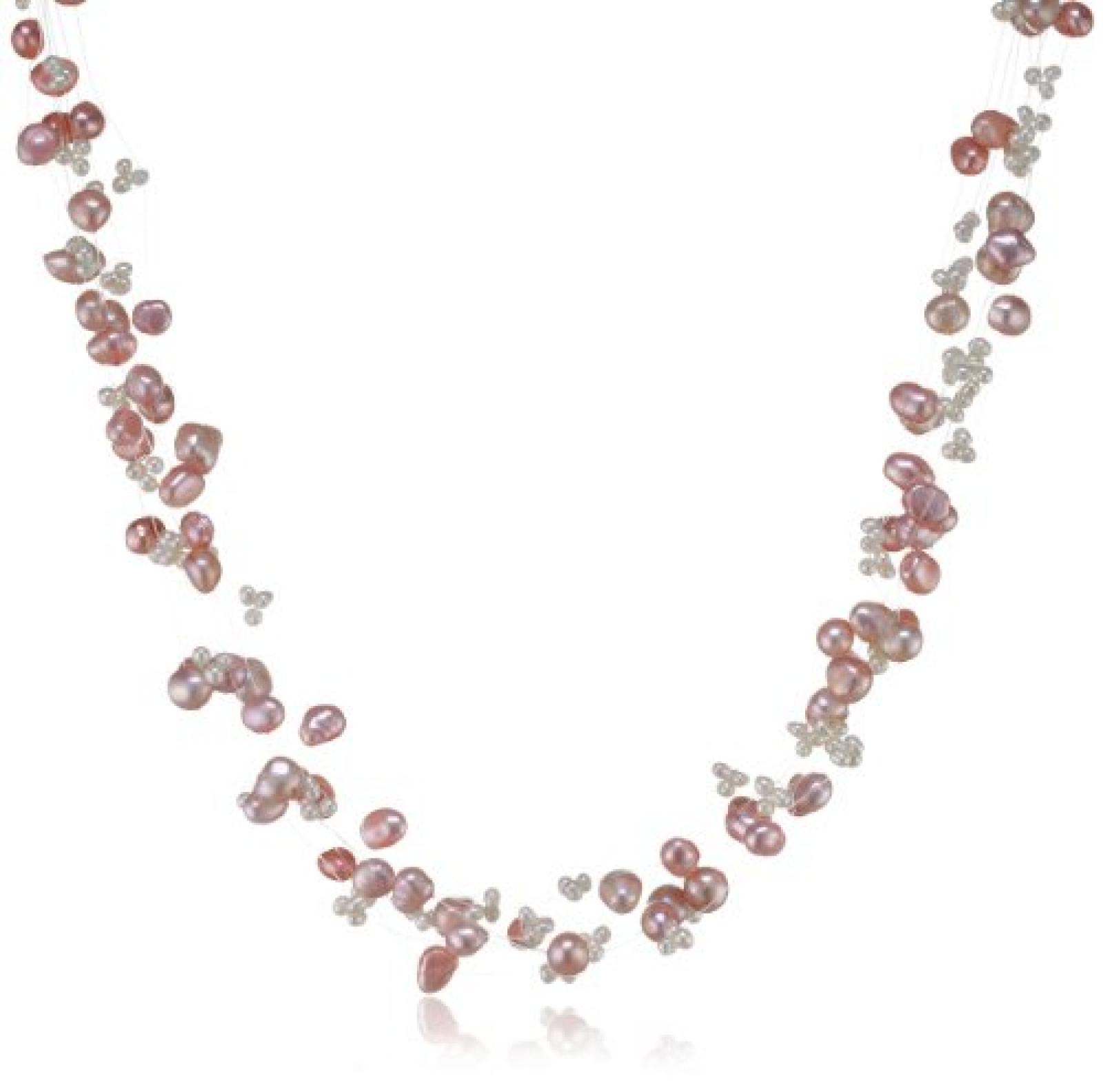 Valero Pearls Fashion Collection Damen-Kette Hochwertige Süßwasser-Zuchtperlen in ca.  4-6 mm Barock rosa/weiß  43 cm + 5 cm Verlängerung   60200102 