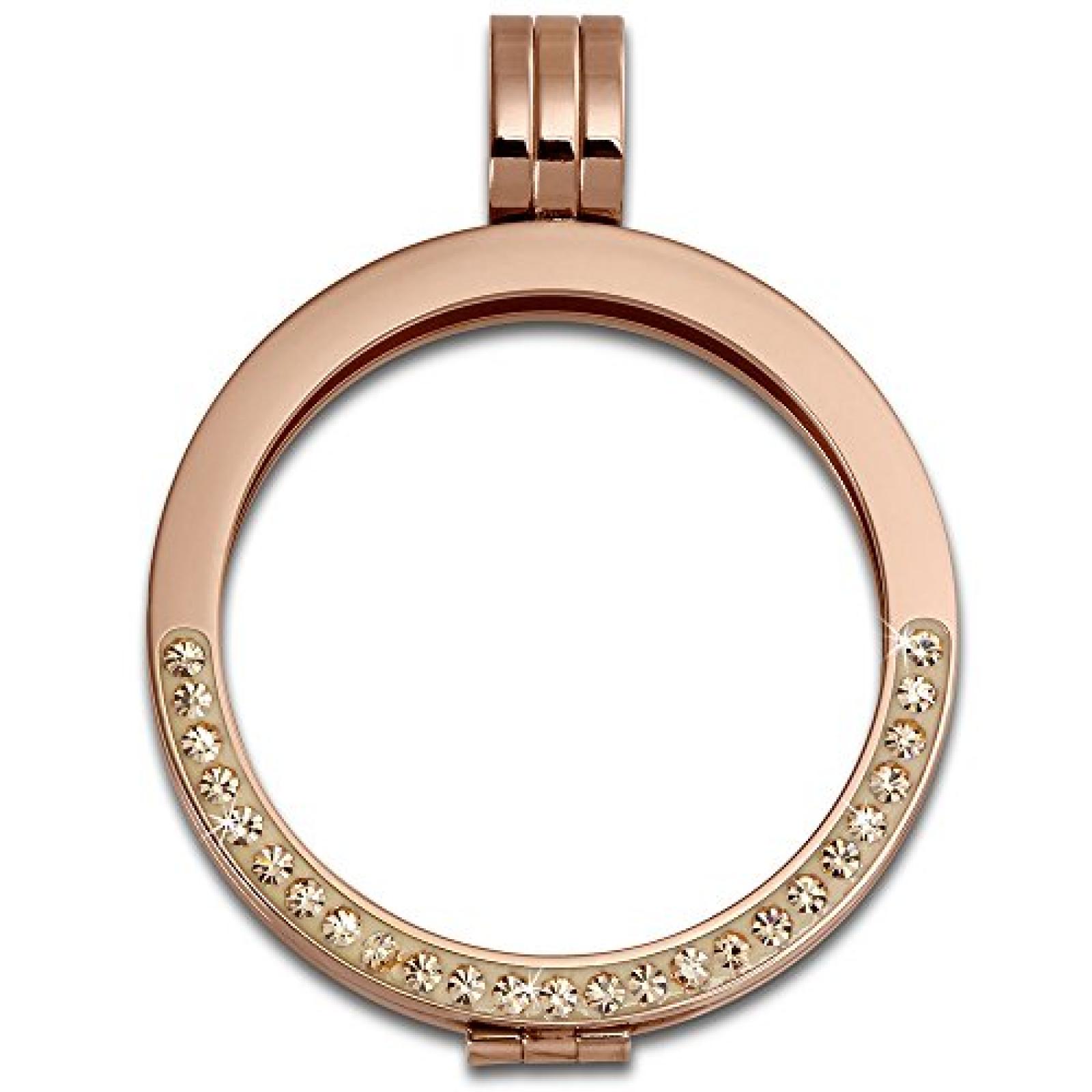 Amello Coin Edelstahl-Kettenanh&auml;nger rosevergoldet mit Zirkonia rose - Edelstahlanh&auml;nger - Coinsfassung f&uuml;r Damen - Edelstahlschmuck Stainless Steel ESC003E 