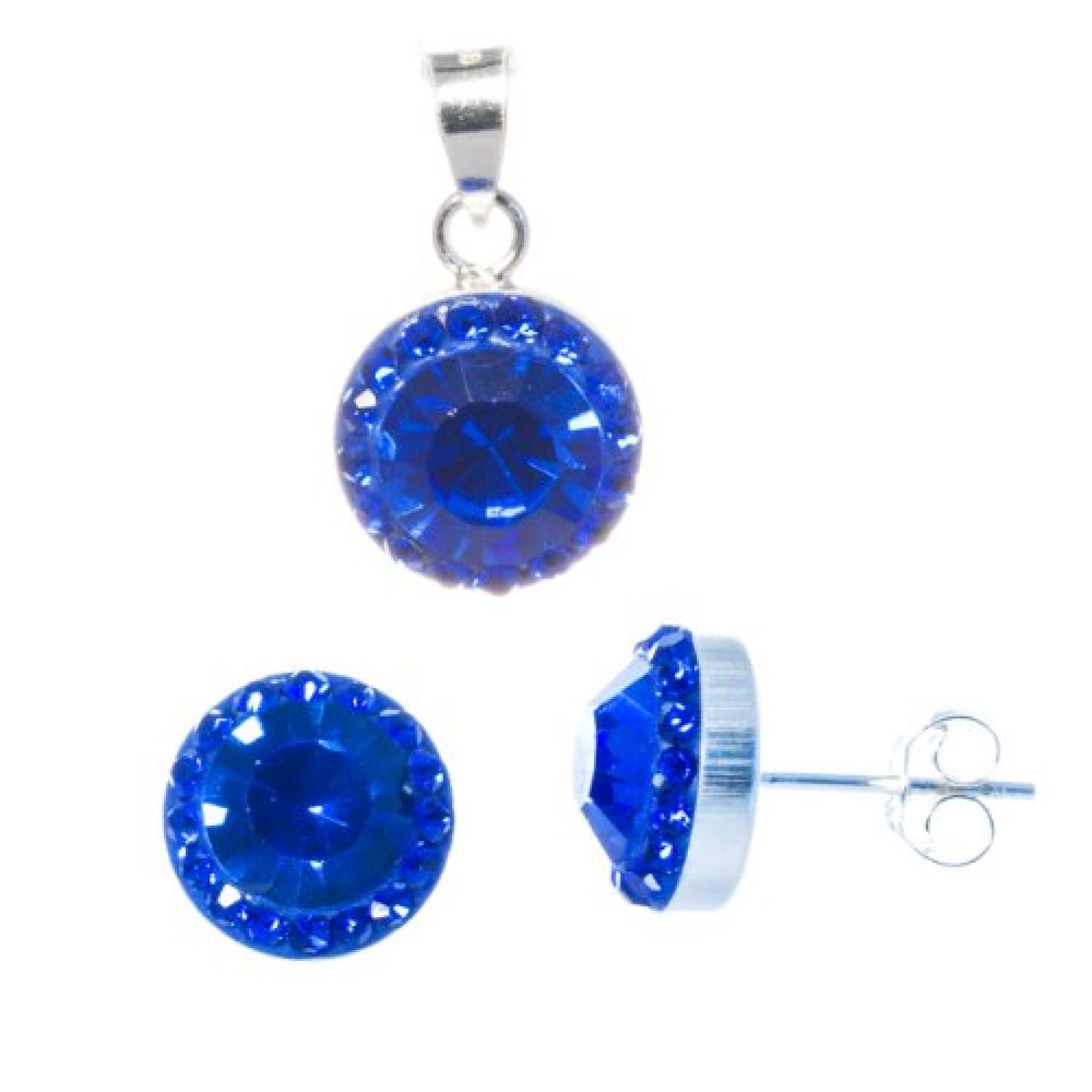 Bella Carina Damen Schmuck Set Anhänger und Ohrstecker mit Kristall blau 1 cm Ø, 925 Sterling Silber Bella Carina Damen Schmuck Set Anhänger und Ohrstecker mit Kristall blau 1 cm Ø, 925 Sterling Silber