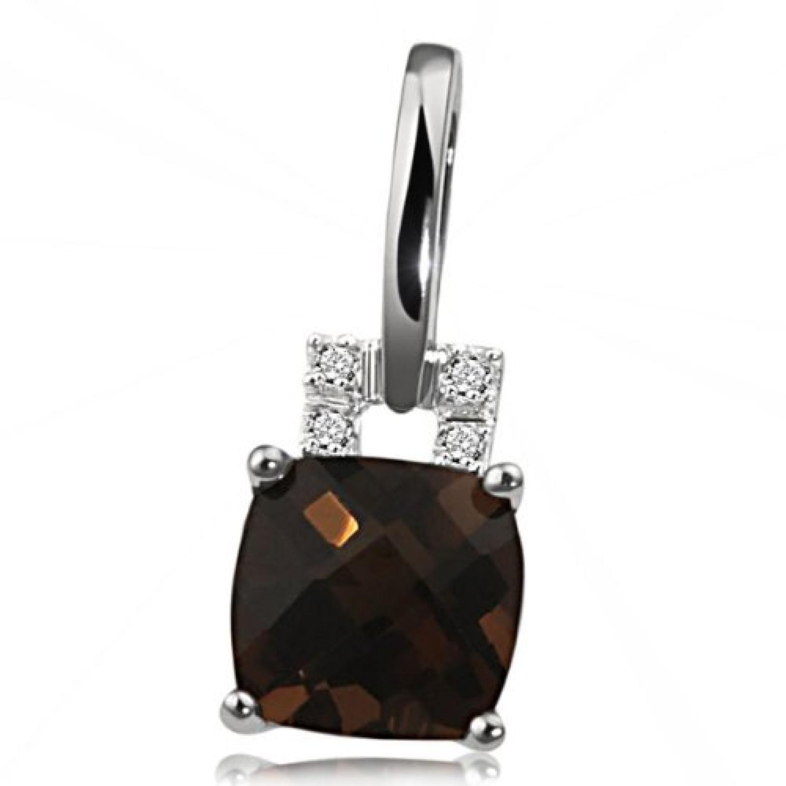 Goldmaid Damen-Anh&auml;nger 375 Wei&szlig;gold Rauchquarz 4 Diamanten Fa A3813WGB 