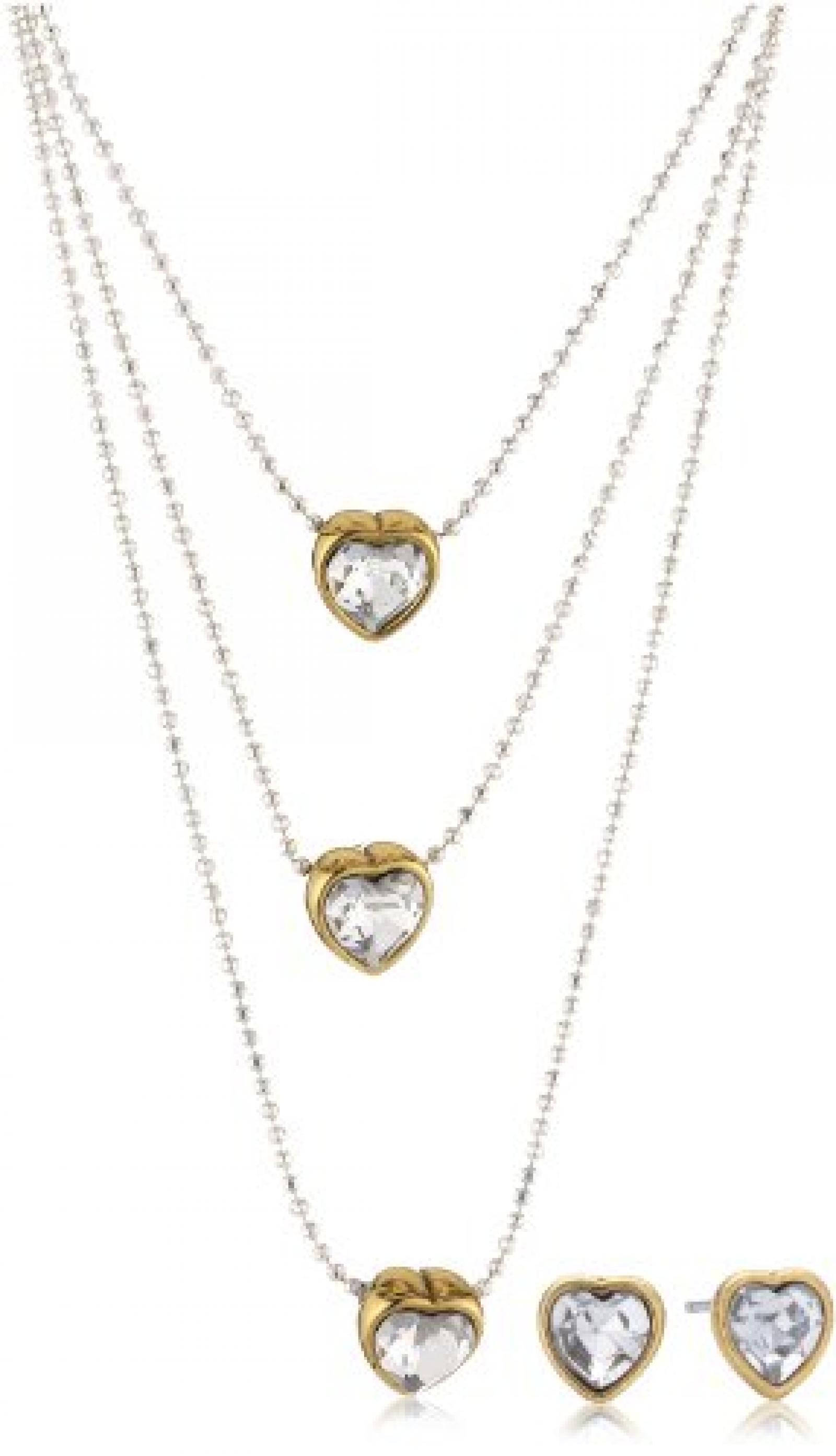 Pilgrim Jewelry Damen-Set: Halskette + Ohrringe Messing Kristall Valentine Schmuck Set weiß 901416019 