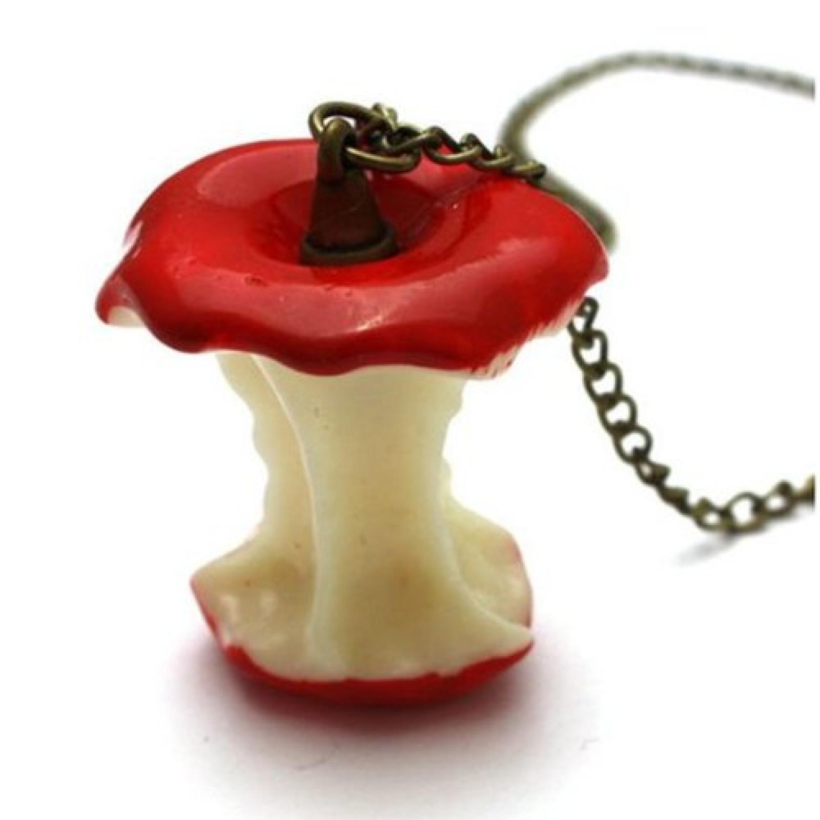 BestOfferBuy Retro Gebissener Gro&szlig;er Apfelkern Anh&auml;nger Lange Halskette Rot 