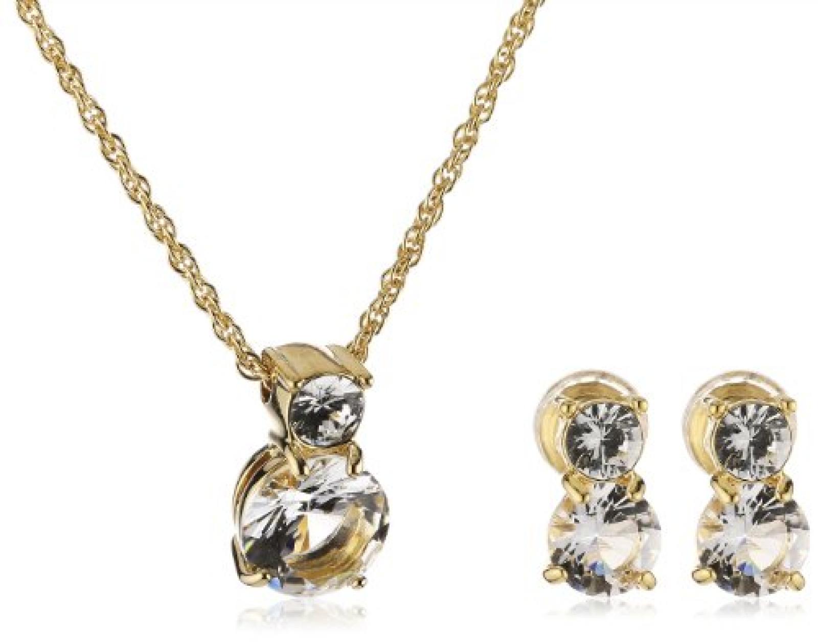 Swarovski Damen-Set: Halskette + Ohrringe Brilliance NA Swarovski-Kristall Vergoldetes Metall wei&szlig; 1179712 