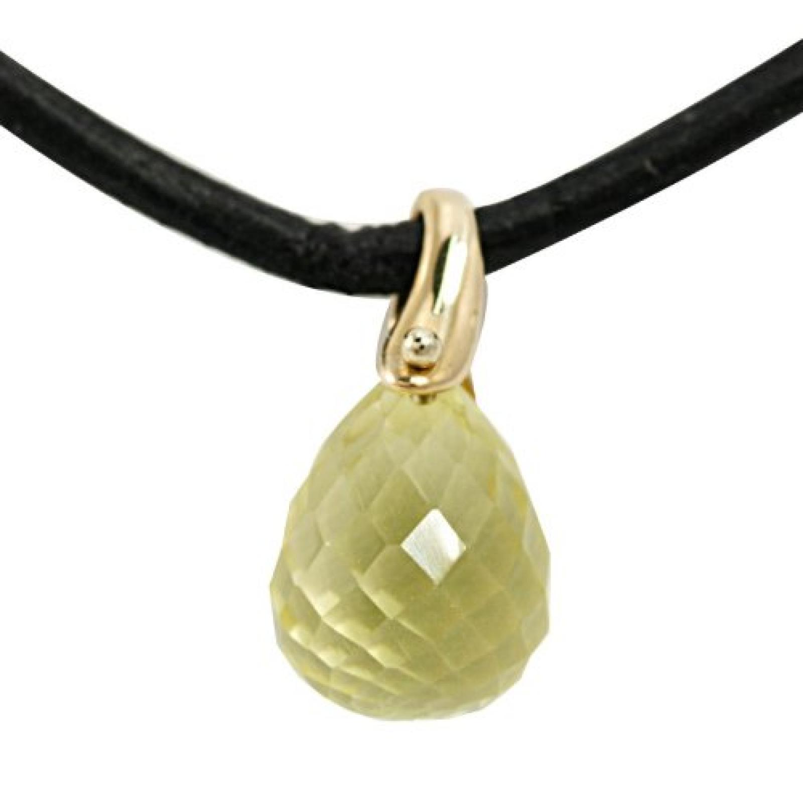 Bella Donna Damen-Anhänger 333 Lederband Verschlusskette Sterlingsilber vergoldet 1 Lemonquarzpampel 43 cm 630437 