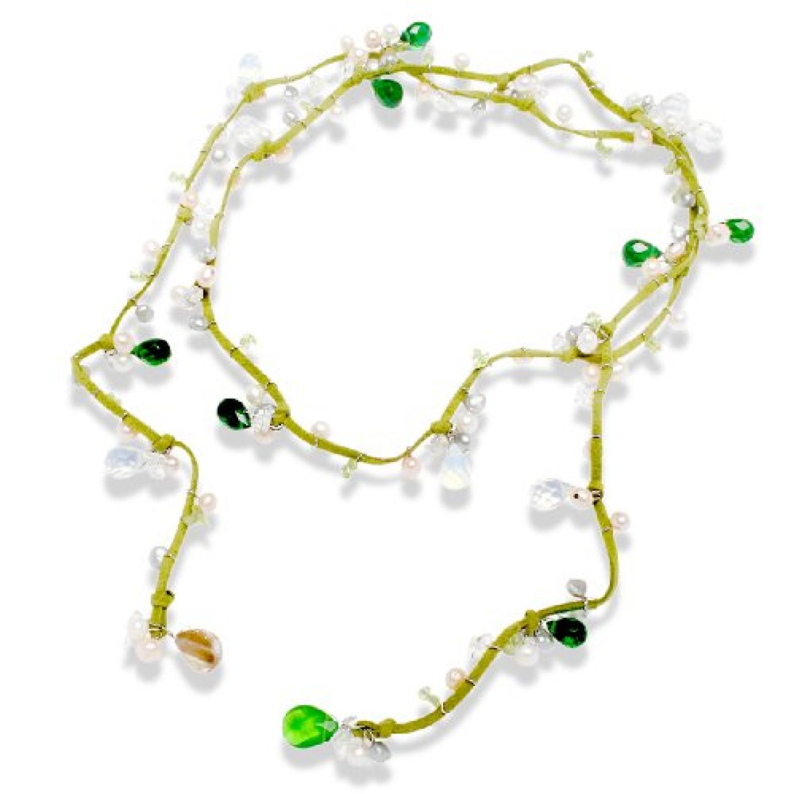 Valero Pearls Fashion Collection Damen-Kette Hochwertige S&uuml;&szlig;wasser-Zuchtperlen in ca.  4-6 mm Barock wei&szlig; / lachs / grau  Glas   110 cm   200380 