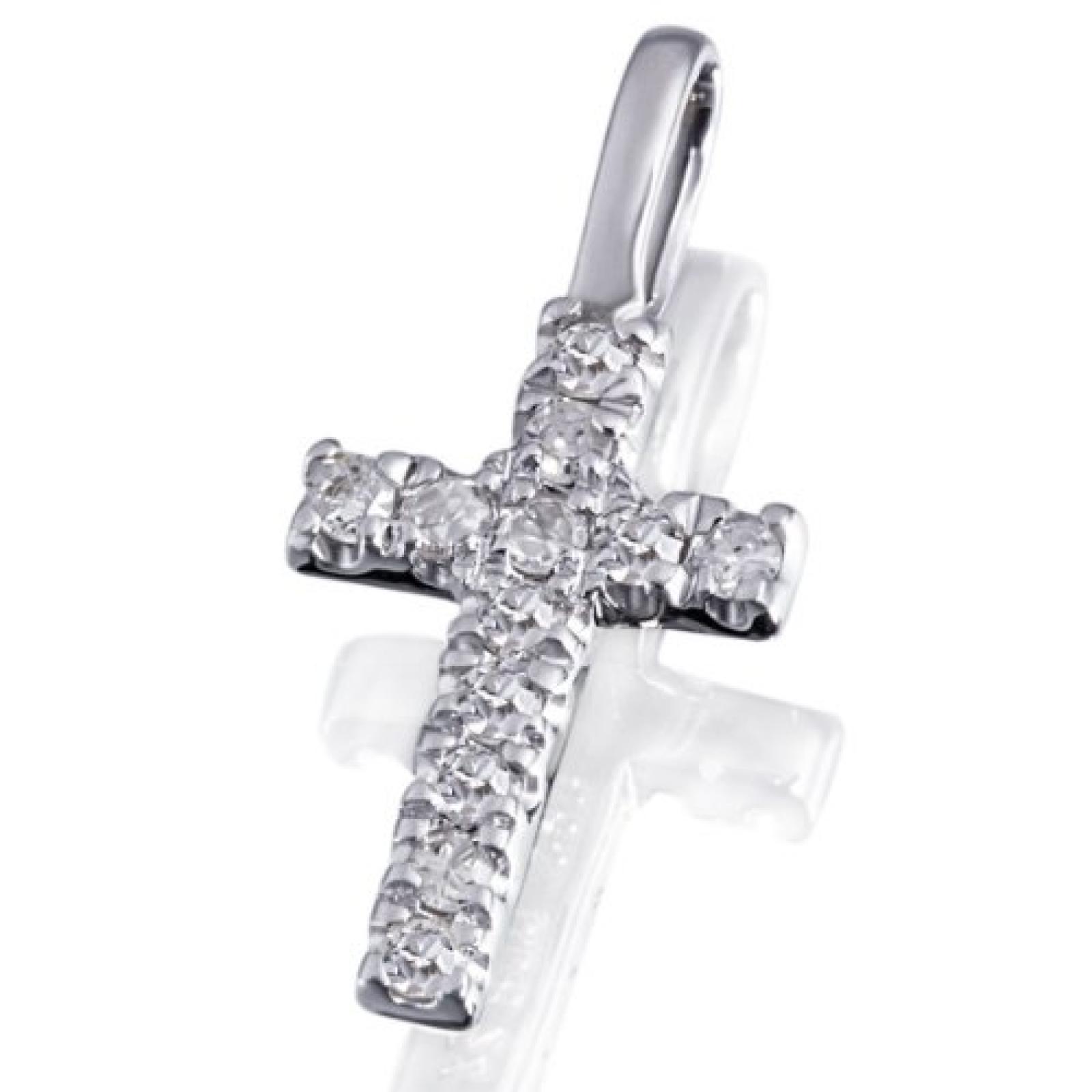 Goldmaid Unisex-Anh&auml;nger 14 Karat 585 Wei&szlig;gold Kreuz 19 Diamanten H 0,13 ct. Kr A5064WG 