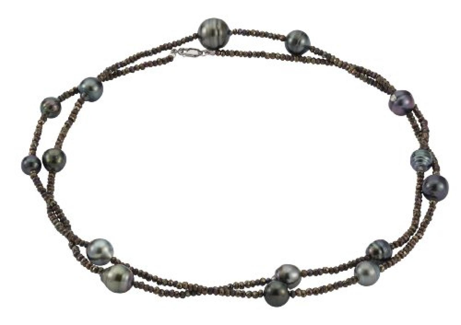 Adriana Damen-Kette Tahiti Zuchtperlen mit braunen Spinell Edelsteinen 925 Silber Tahiti Modern PR4-2 