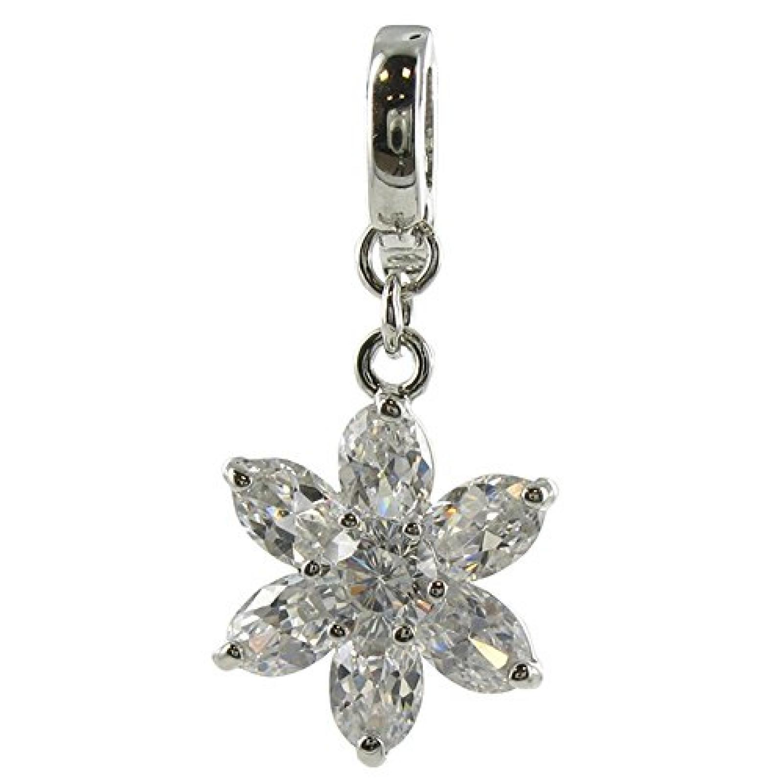 Quiges, Eligo Charms Silver Plated Flower CZ f&uuml;r Viventy/Fossil 5mm Leather Armbands 