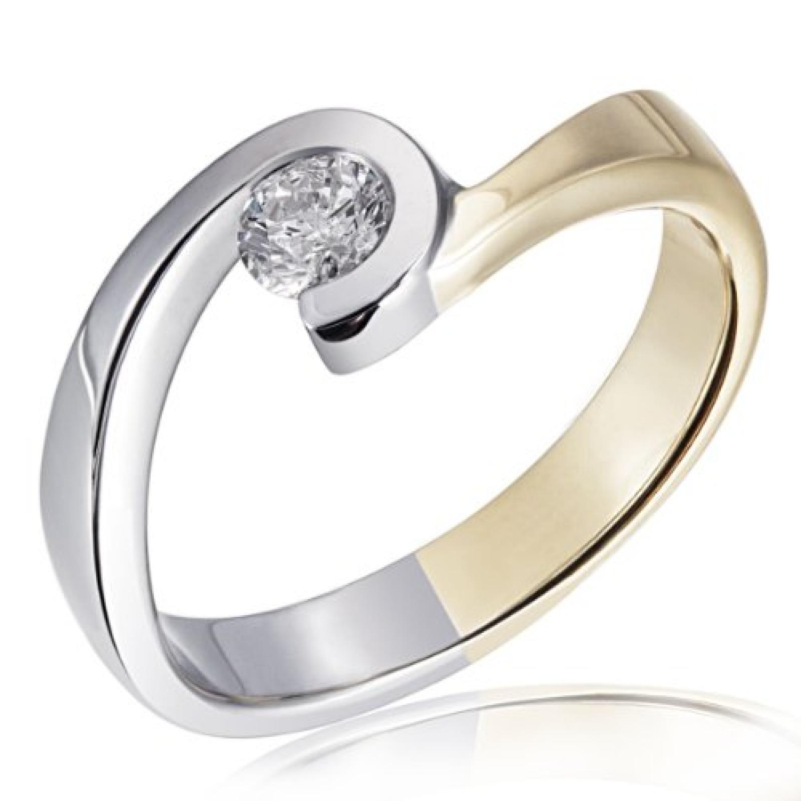 Goldmaid Damen-Ring 14 Karat 585 Bicolor Solit&auml;r 585 Gold 1 Brillant 0,25 ct. So R5021BI 