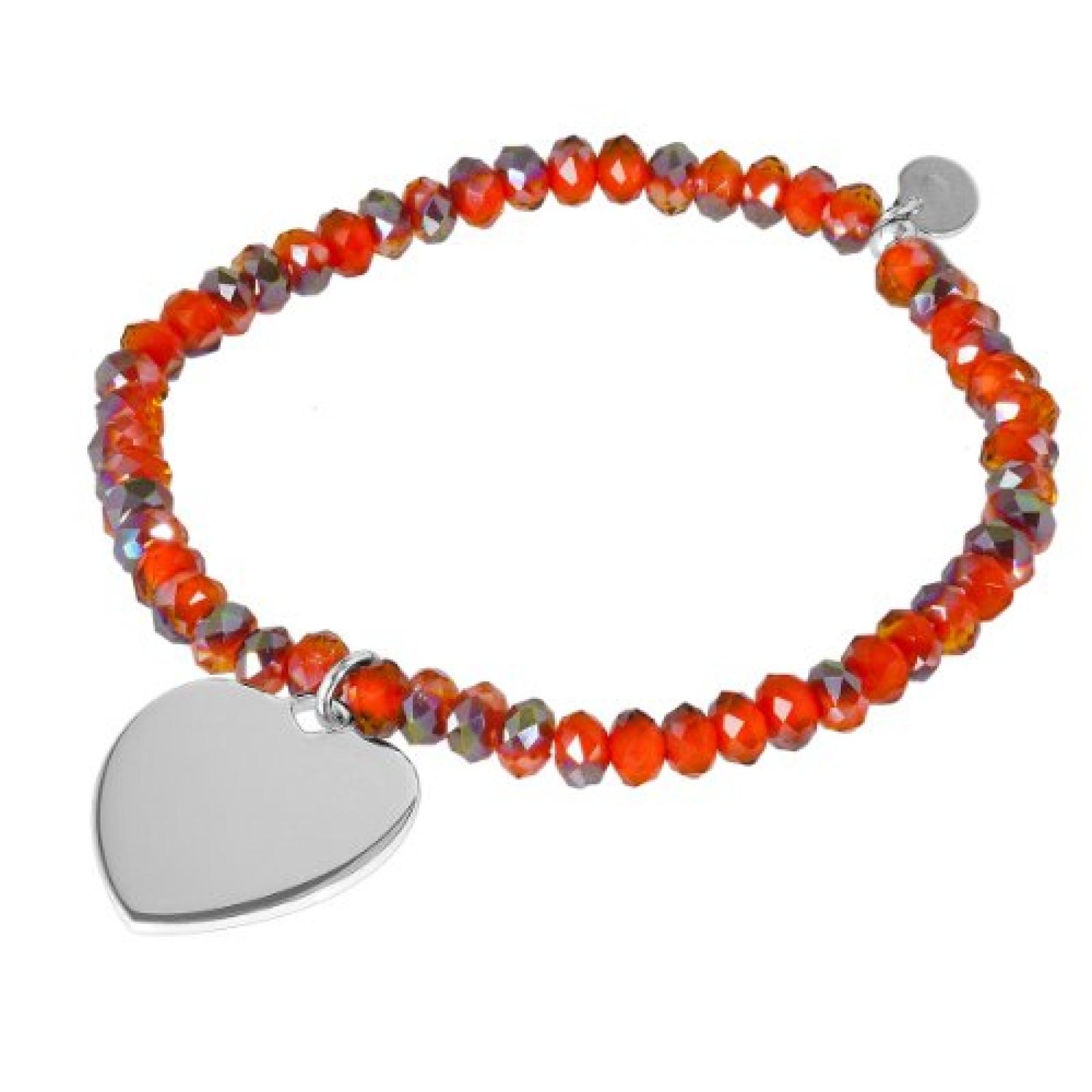 Bella Donna Damen-Armband 925 Sterling Silber orange mit Zugband Herzeinhänger 76460009 
