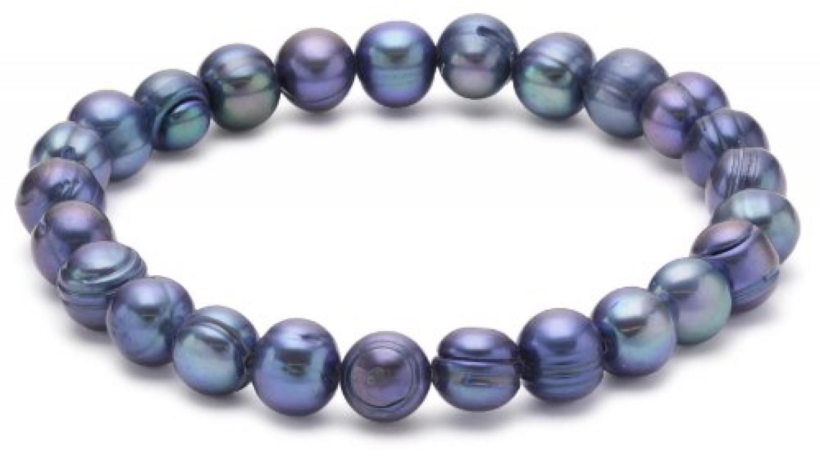 Valero Pearls Classic Collection Damen-Armband elastisch Hochwertige Süßwasser-Zuchtperlen in ca.  8 mm Barock blau     19 cm   446645 