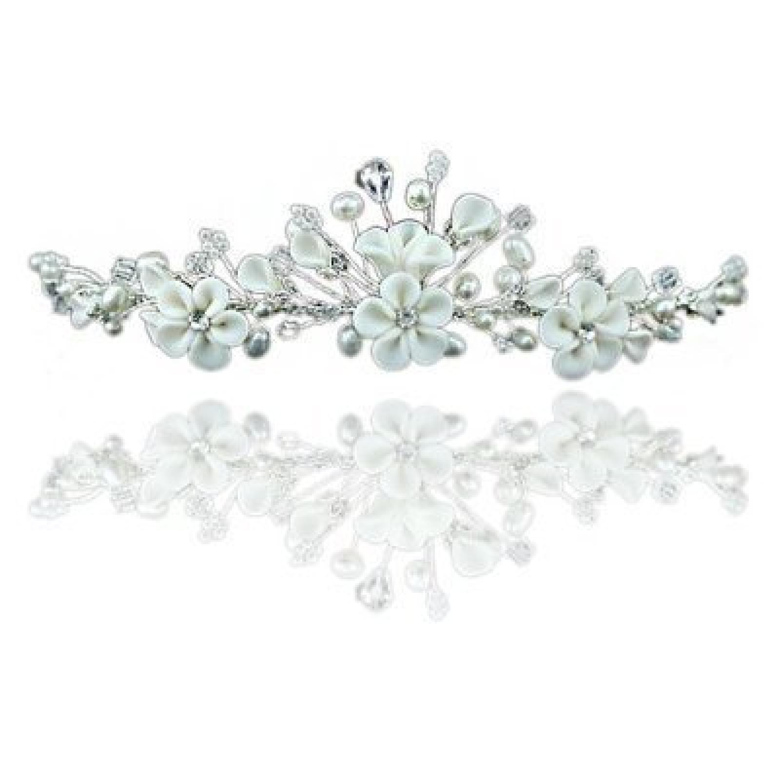 Hübsche Blumen Elfenbein Strass Kristall und Perle Hochzeit Brautschmuck Diadem Tiara Hübsche Blumen Elfenbein Strass Kristall und Perle Hochzeit Brautschmuck Diadem Tiara