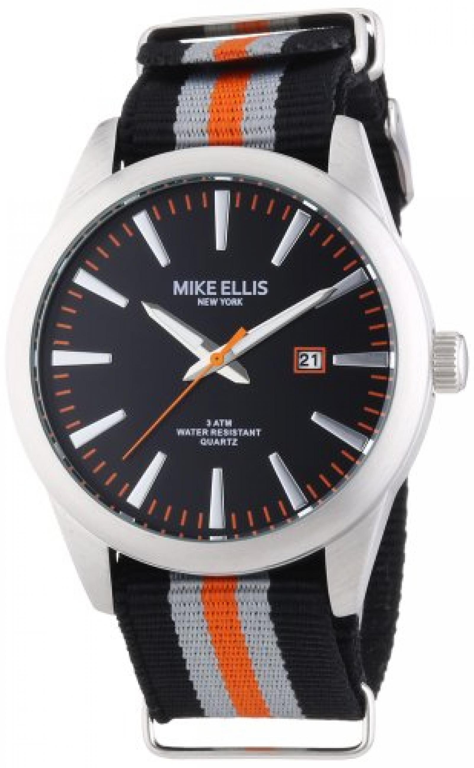 Mike Ellis New York Herren-Armbanduhr XL Analog Quarz Textilband 17993/2 