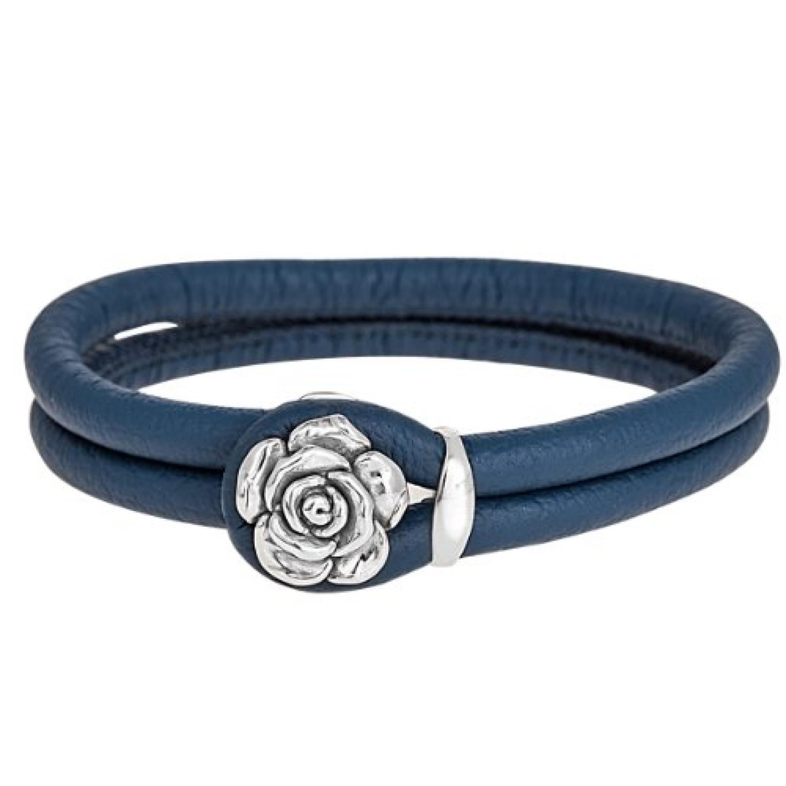 Bella Donna Damen-Lederarmband blau 925 Sterlingsilber 1 Rose 74040009 