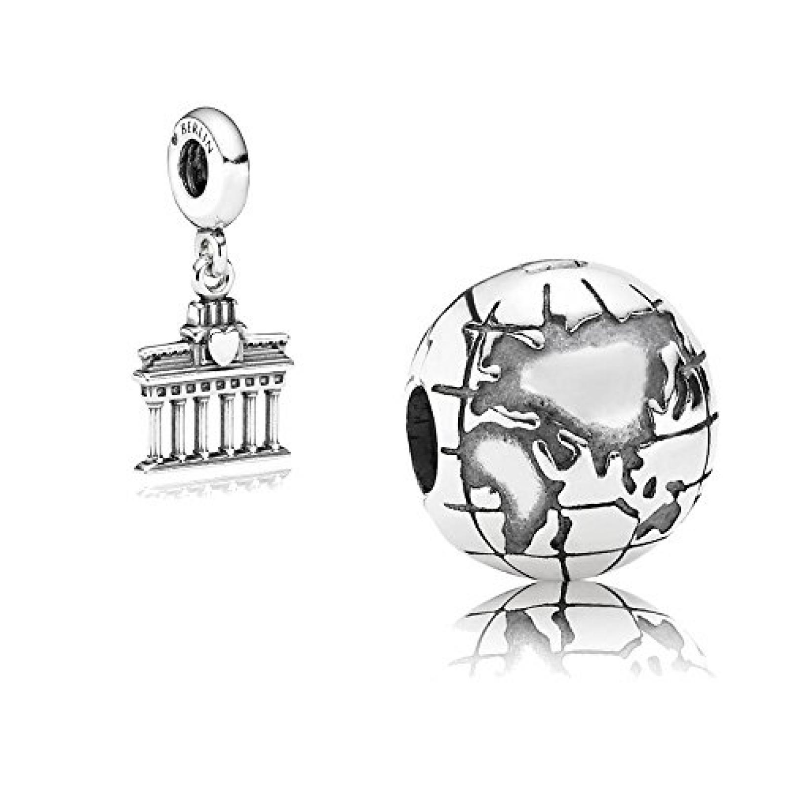 Original Pandora Geschenkset - 1 Silber Element Globus 791182 und 1 Silber Pendel Brandenburger Tor 791081 