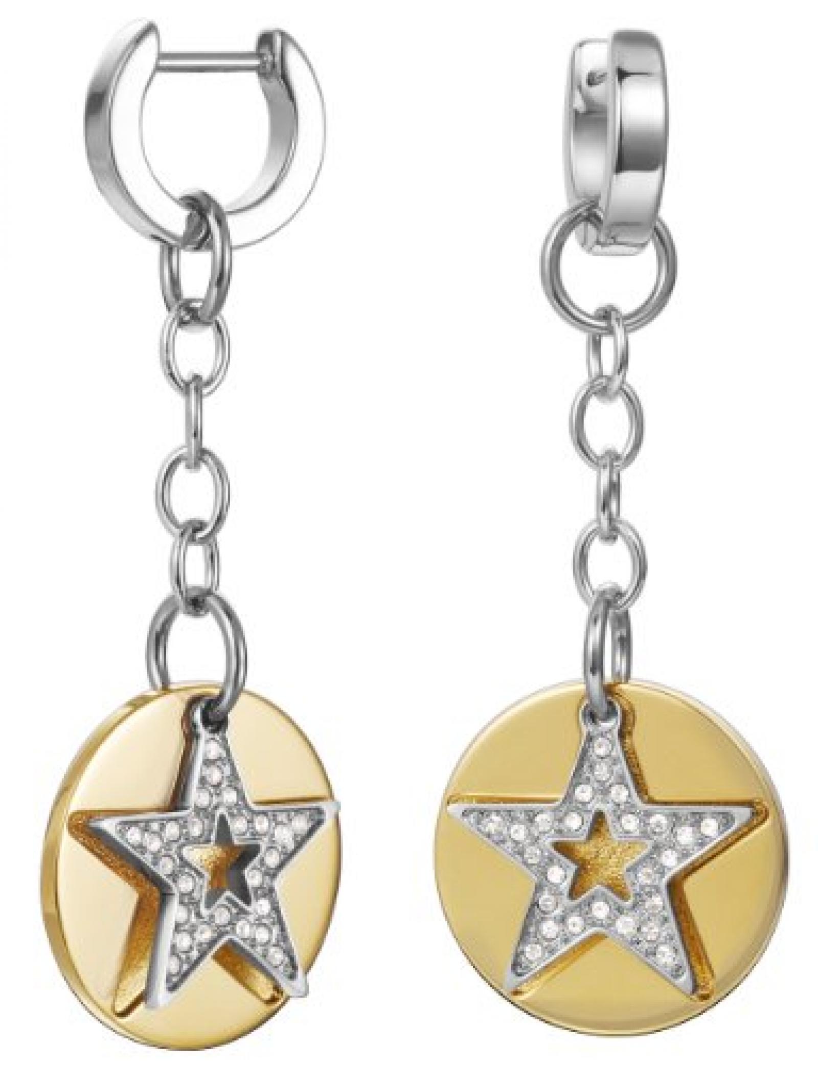 Esprit Damen-Creolen Edelstahl rhodiniert Kristall Zirkonia Great Star Gold wei&szlig; ESCO11494B000 