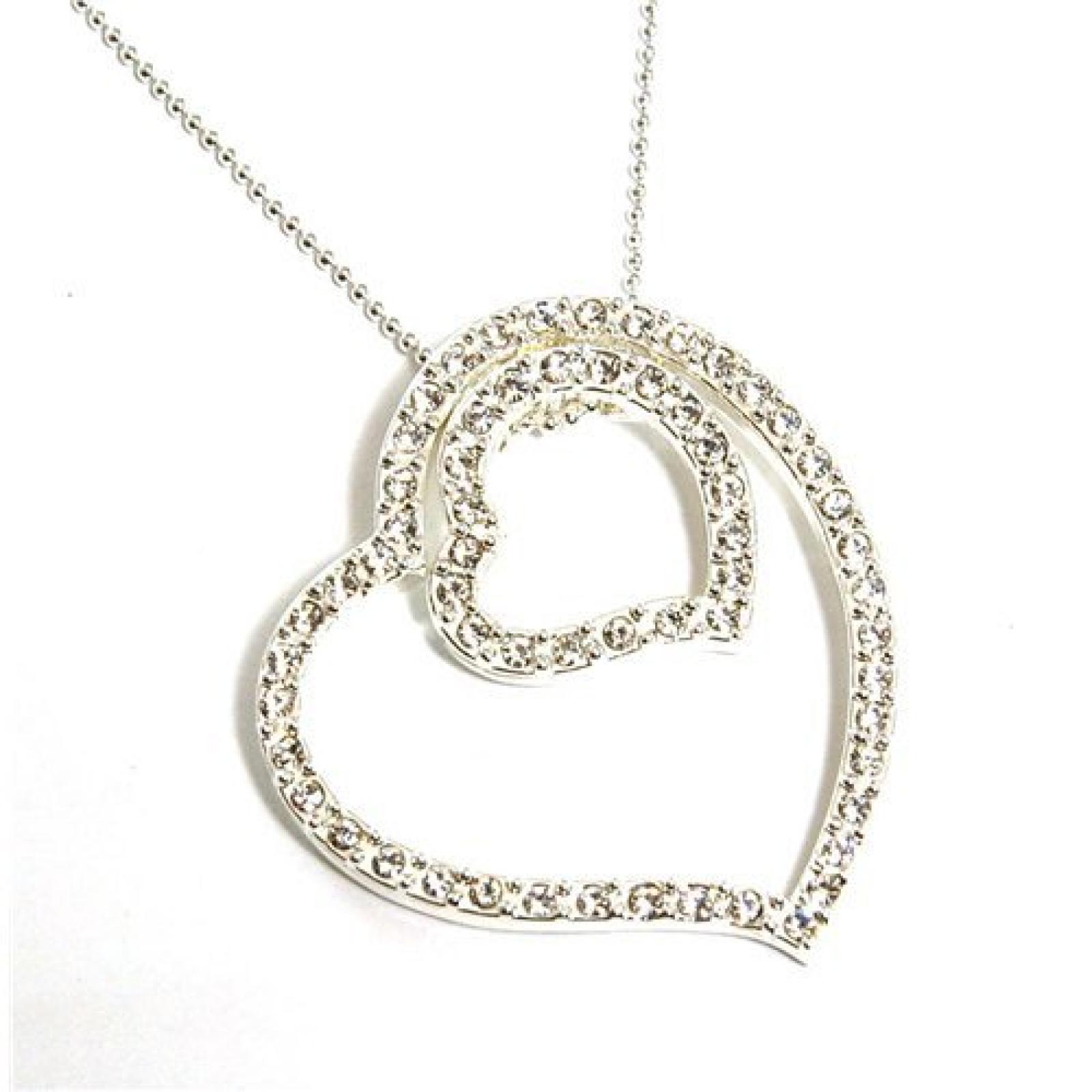 PXB60015N (D1E) - Pierre Cardin Gro&szlig;er Cubic Zirkonia Anh&auml;nger mit zwei Herzen an 40cm langer Kette 
