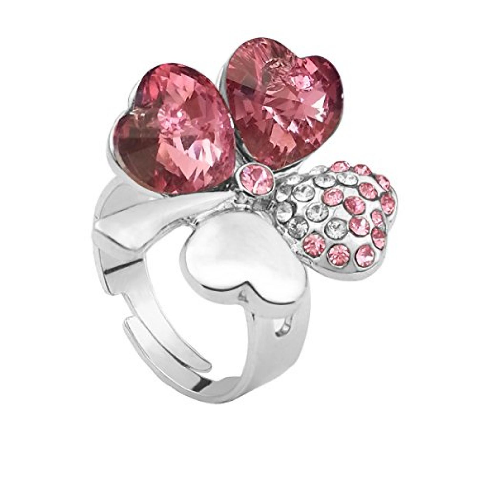 Le Premium&reg; Vier Blatt Klee Mode-Fingerring herzf&ouml;rmigen Swarovski Rosa kristalle (einstellbarer Gr&ouml;&szlig;e) 