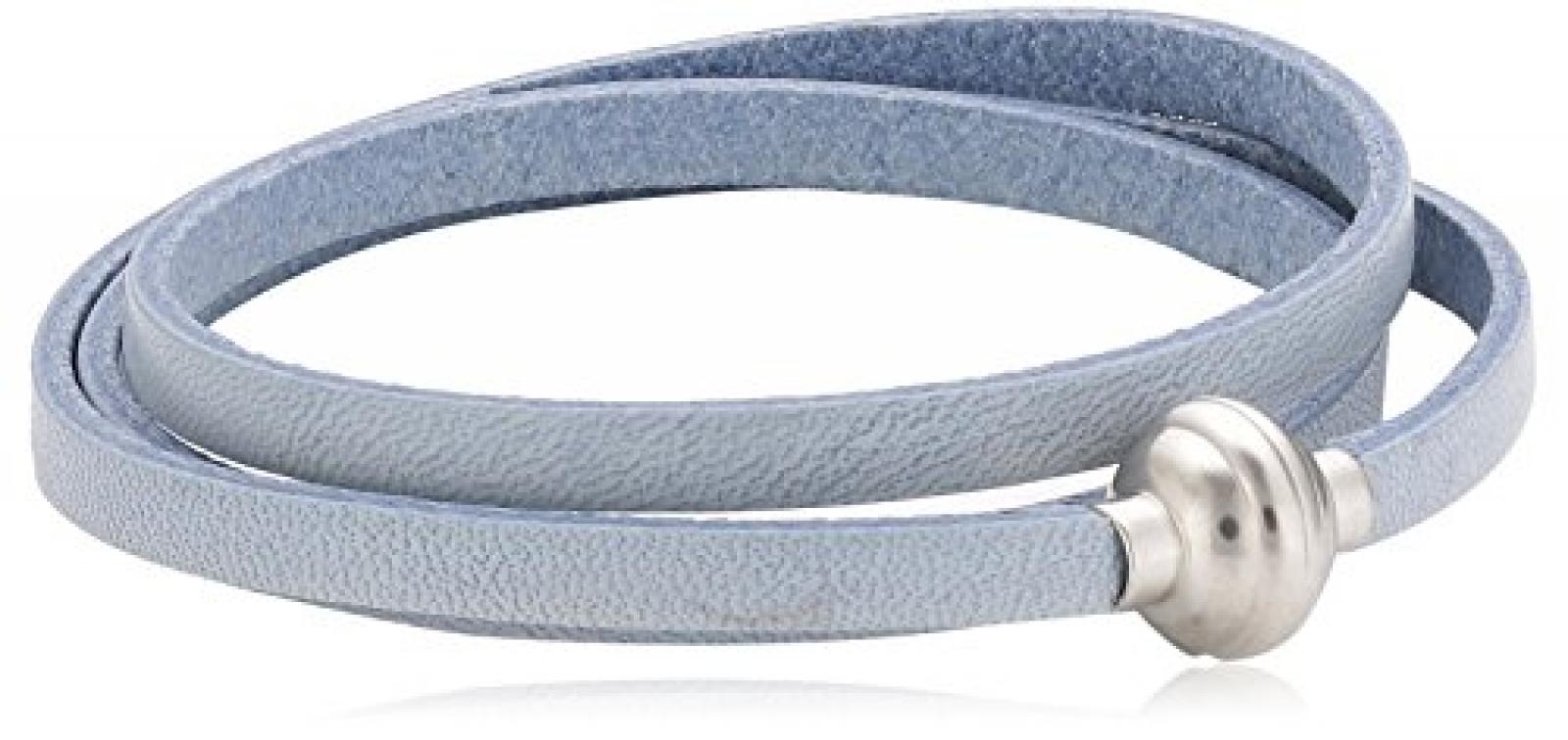 ZEEme Fashion Unisex-Wickelarmband 60cm aus hellblauem Leder mit Metall-Magnetverschluss 247060001-3 
