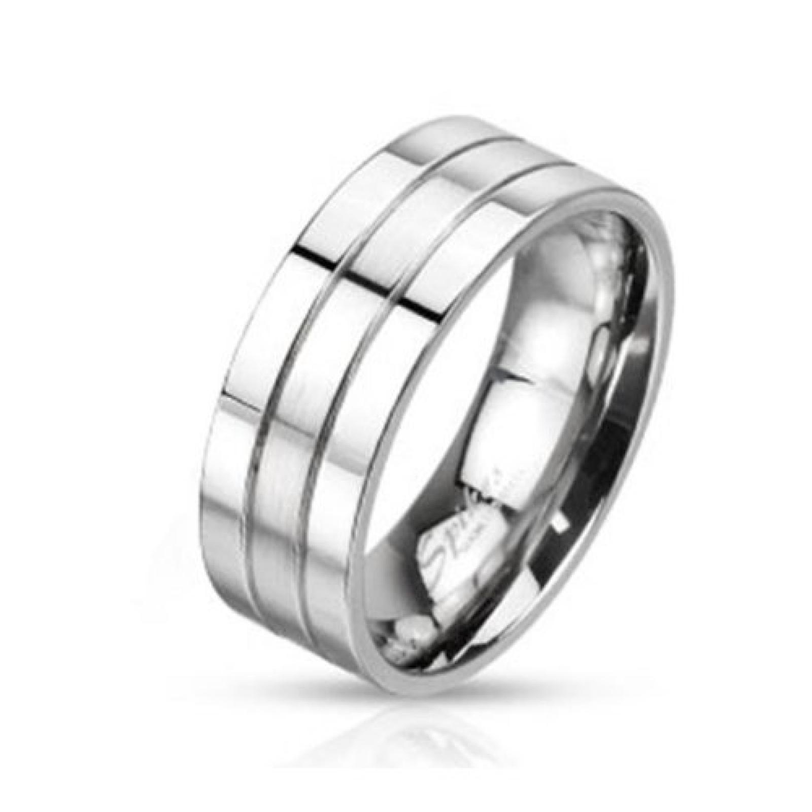 Coolbodyart Unisex Edelstahl Ring silber Zwei Rillen Mitte geb&uuml;rstet 6mm Breite 9 Ringgr&ouml;&szlig;en zur Auswahl verf&uuml;gbare Ringgr&ouml;&szlig;en 47 (15) - 69 (22) 
