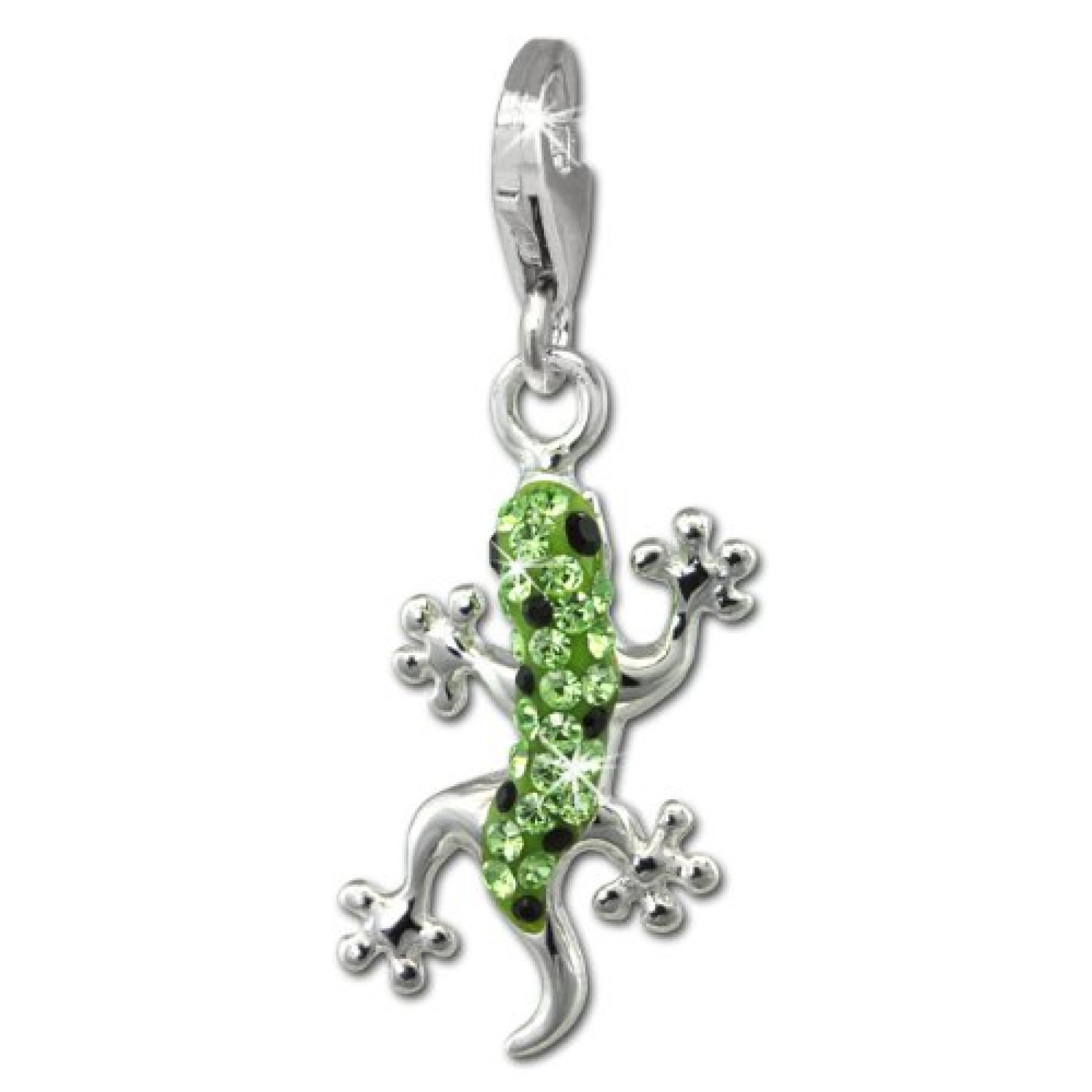 SilberDream Glitzer Charm Gecko hellgr&uuml;n Zirkonia Kristalle Anh&auml;nger 925 Silber f&uuml;r Bettelarmb&auml;nder Kette Ohrring GSC571L 