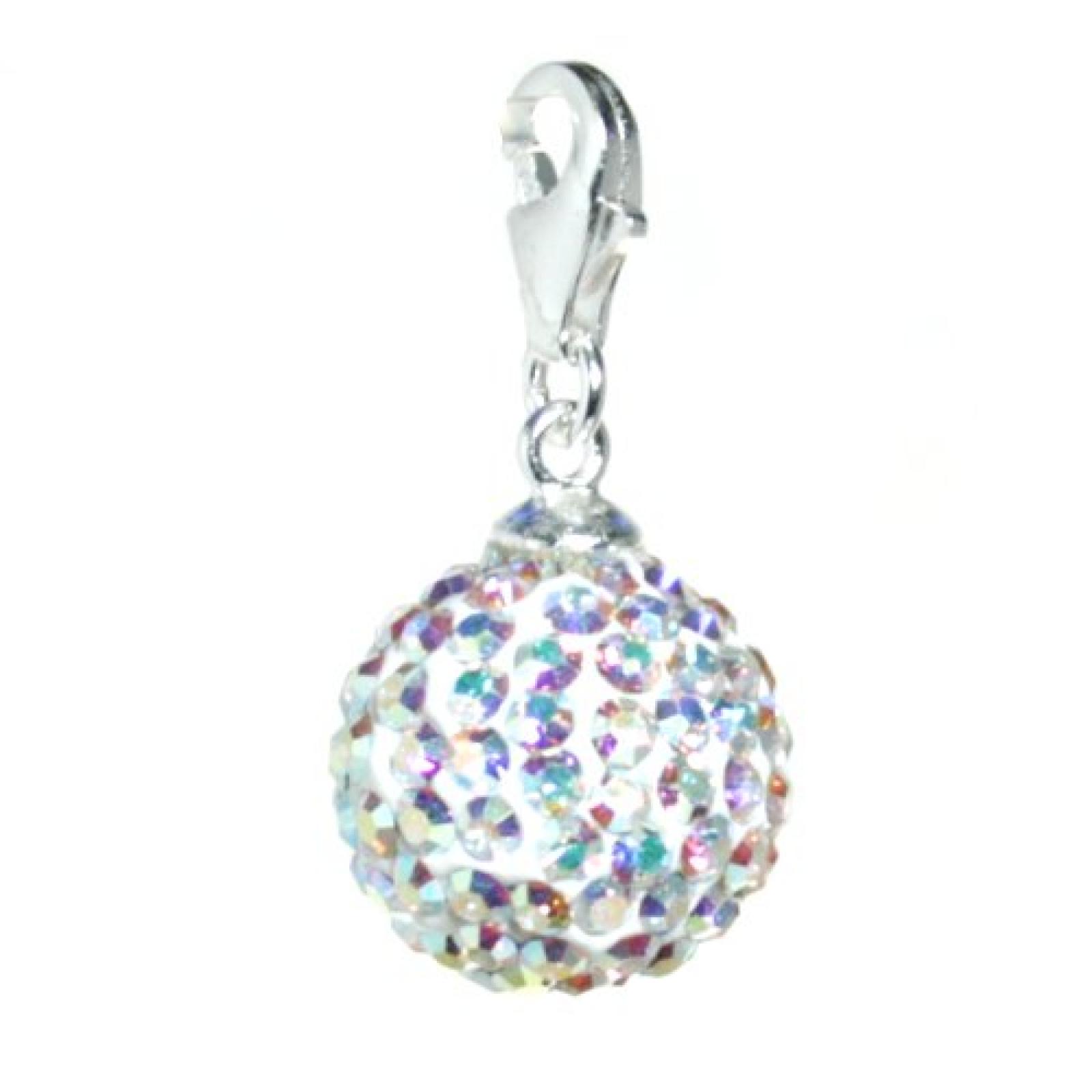 Bella Carina herrlich funkelnder Charms Glitzer Kugel Anh&auml;nger mit Silber Karabiner f&uuml;r Bettelarmband , Kristall Glas Elements , regenbogen , Sterling Silber 925 nickelfrei , Durchmesser der Kugel ca. 12 mm 