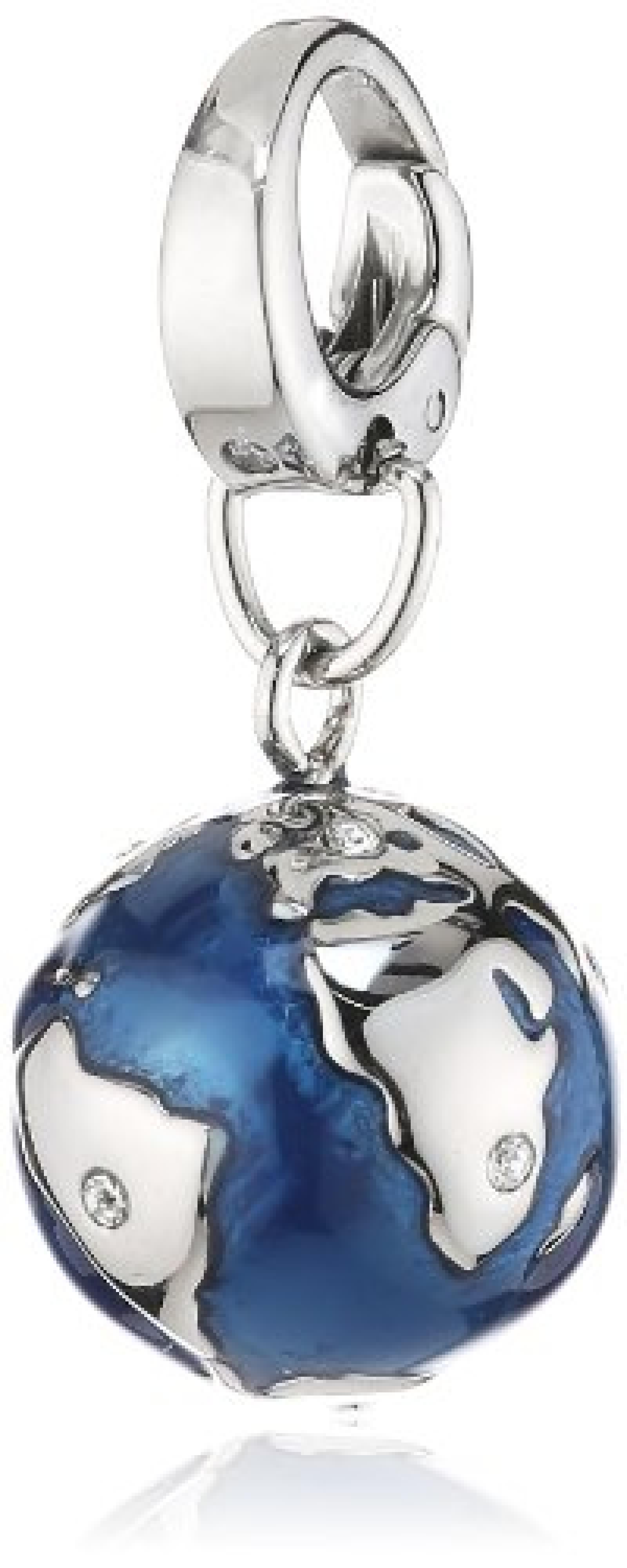 Fossil Damen-Charm Anh&auml;nger Weltkugel Edelstahl Zirkonia JF00672040 