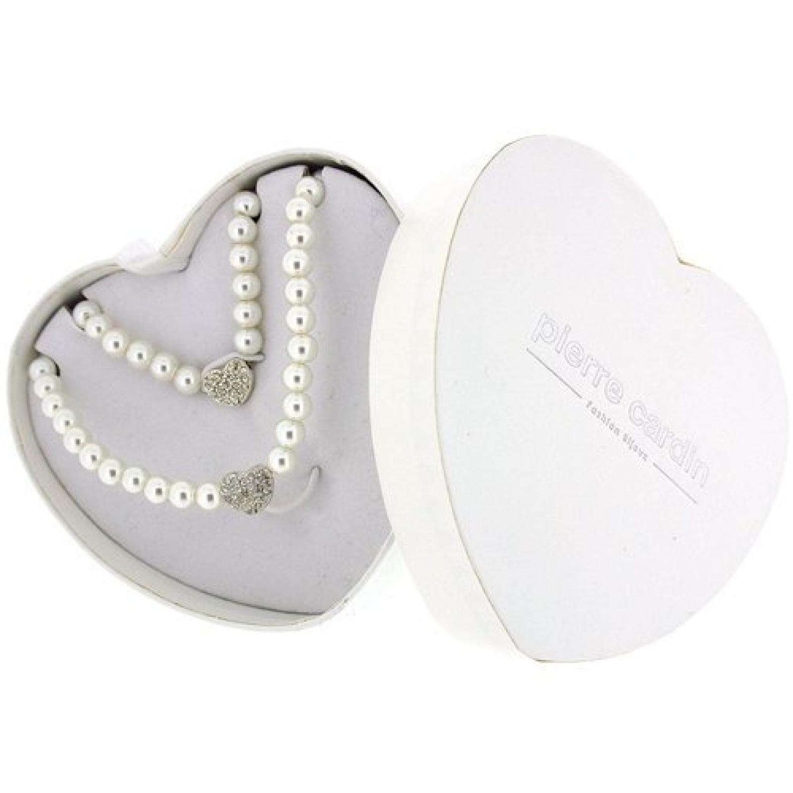 PXB60029 (D1E) - PIERRE CARDIN Geschenk-Set aus wei&szlig;er Perlenhalskette und -armband mit Kristallherz 