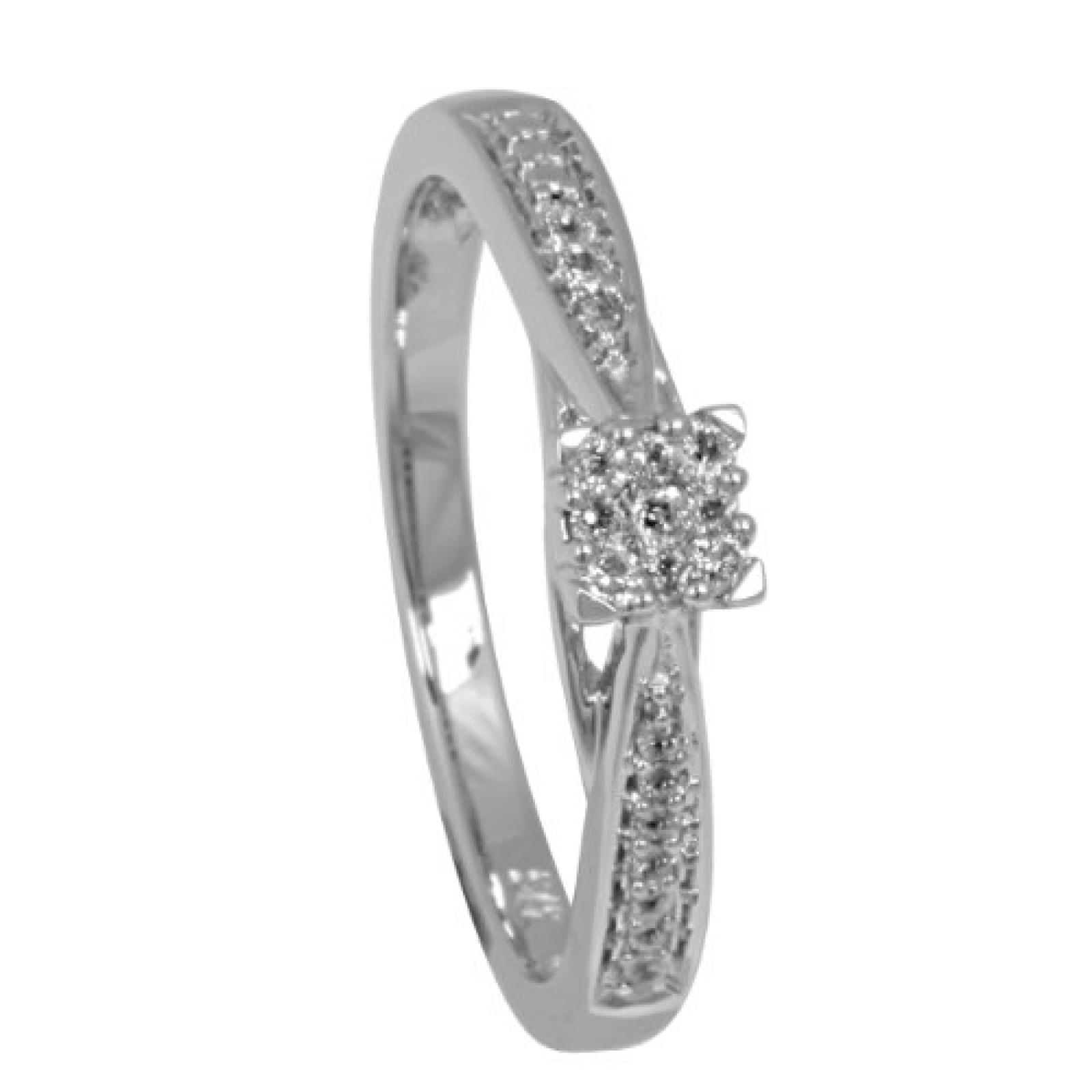 Bella Donna Damen Diamantring 375/000 wei&szlig;gold 9 Brillanten  0,09ct. W-PI  8 Diamanten 0,02ct. W-PI 