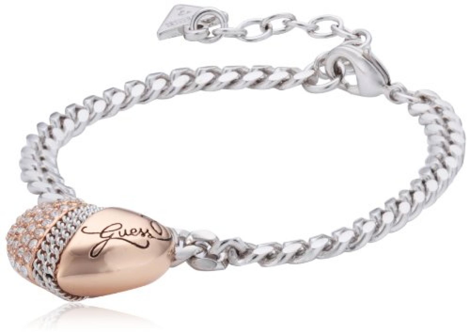 Guess Damen Armband Heart & Soul Edelstahl Kristall rhodiniert ros&eacute; vergoldet 17 cm UBB71313 