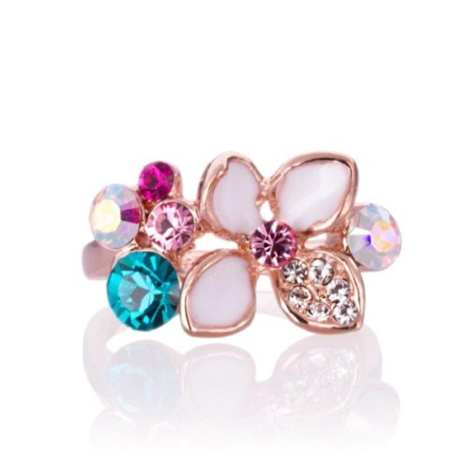 Fashion Plazarose rosa Gold plattiert vielfarbige Kristall weiss Emaille Blumen Damen Ring R134 