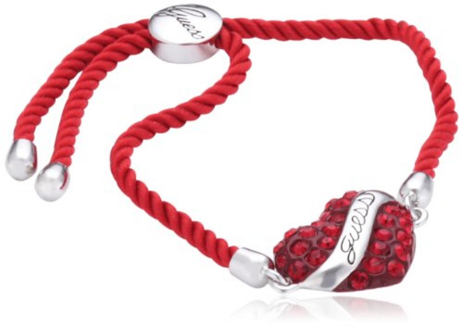 Guess Damen-Armband Metall Textil mit Herzanh&auml;nger UBB12117 