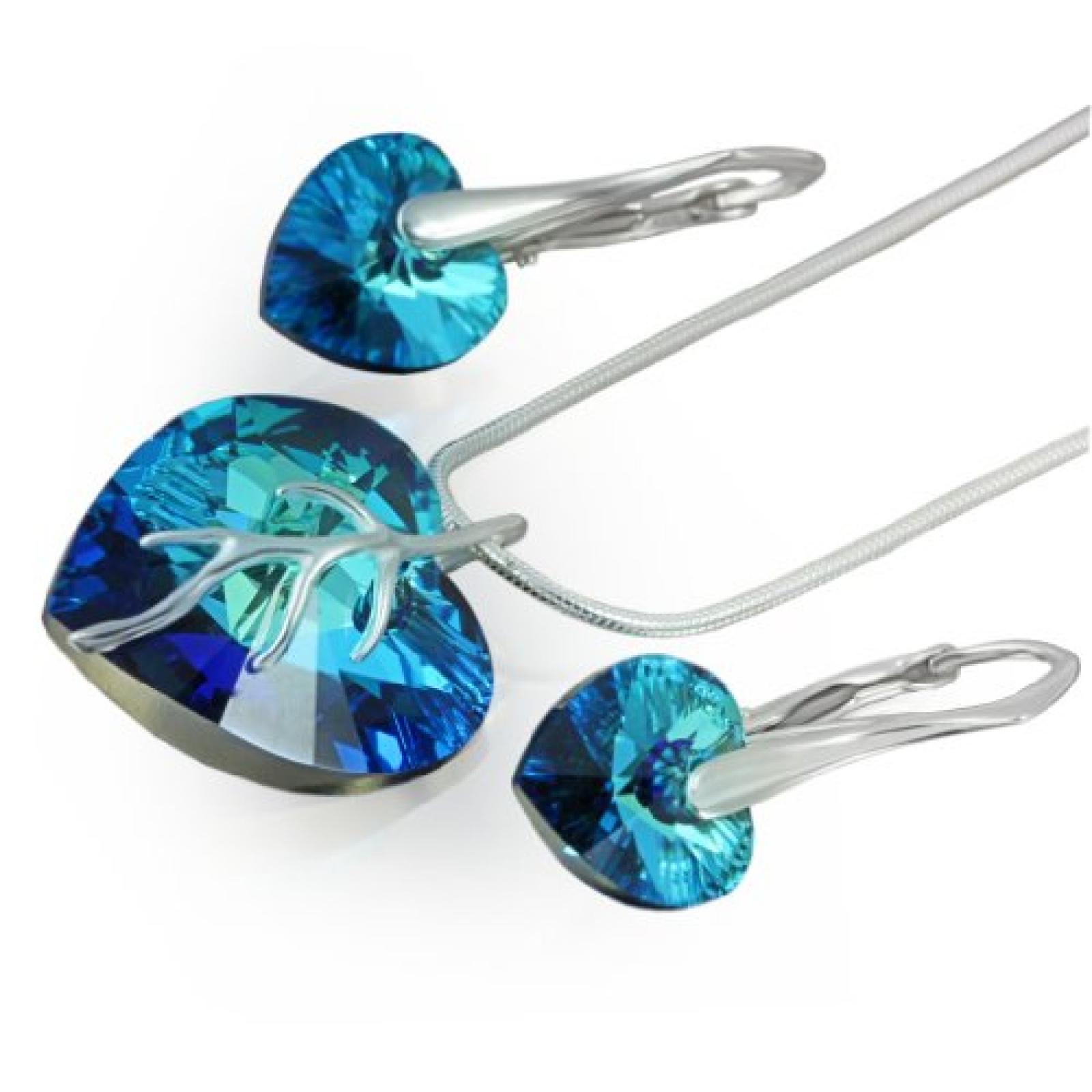 Silberschmuckset mit original Swarovski&reg; Elements Herz Anh&auml;nger, blau, mit Schmucketui, ideal als Geschenk f&uuml;r Frau oder Freundin 