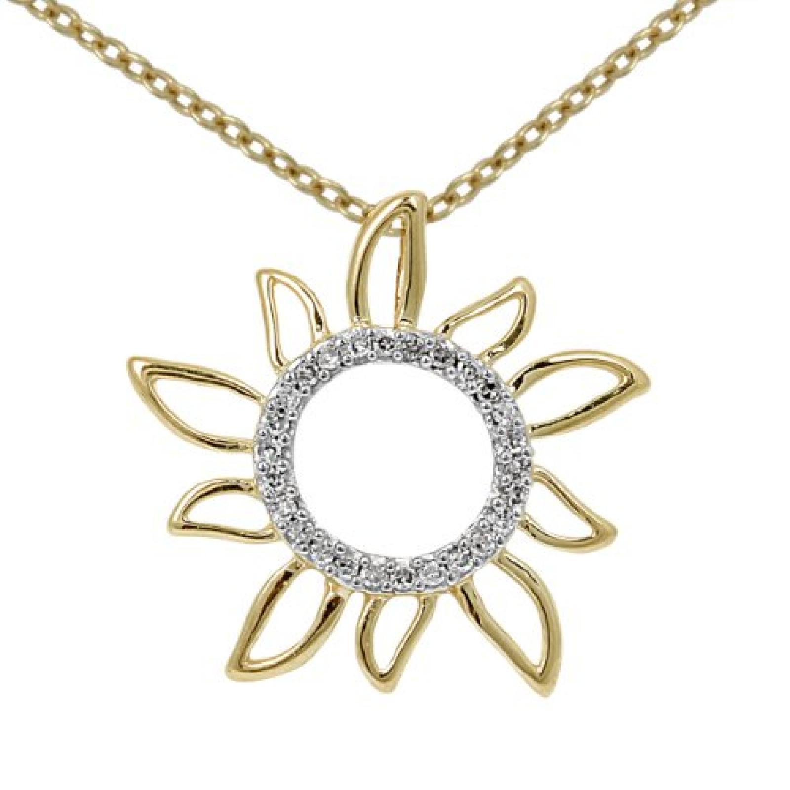 Bella Donna Anh&auml;nger mit Kette 375/000 Gelbgold teilrhod. 43 cm 26 Diamanten 0,10ct. W-PI 655720 
