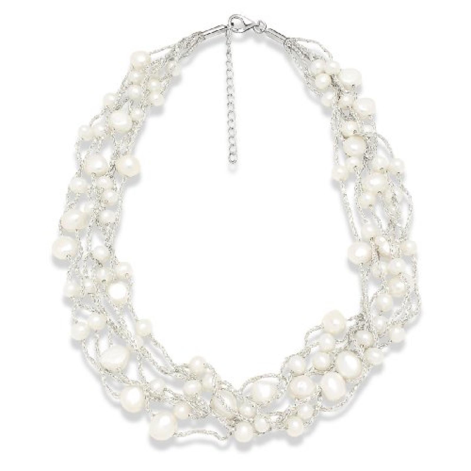 Valero Pearls Fashion Collection Damen-Kette Hochwertige S&uuml;&szlig;wasser-Zuchtperlen in ca.  6 mm Barock wei&szlig; 925 Sterling Silber    43 cm + 5 cm Verl&auml;ngerung   60201080 