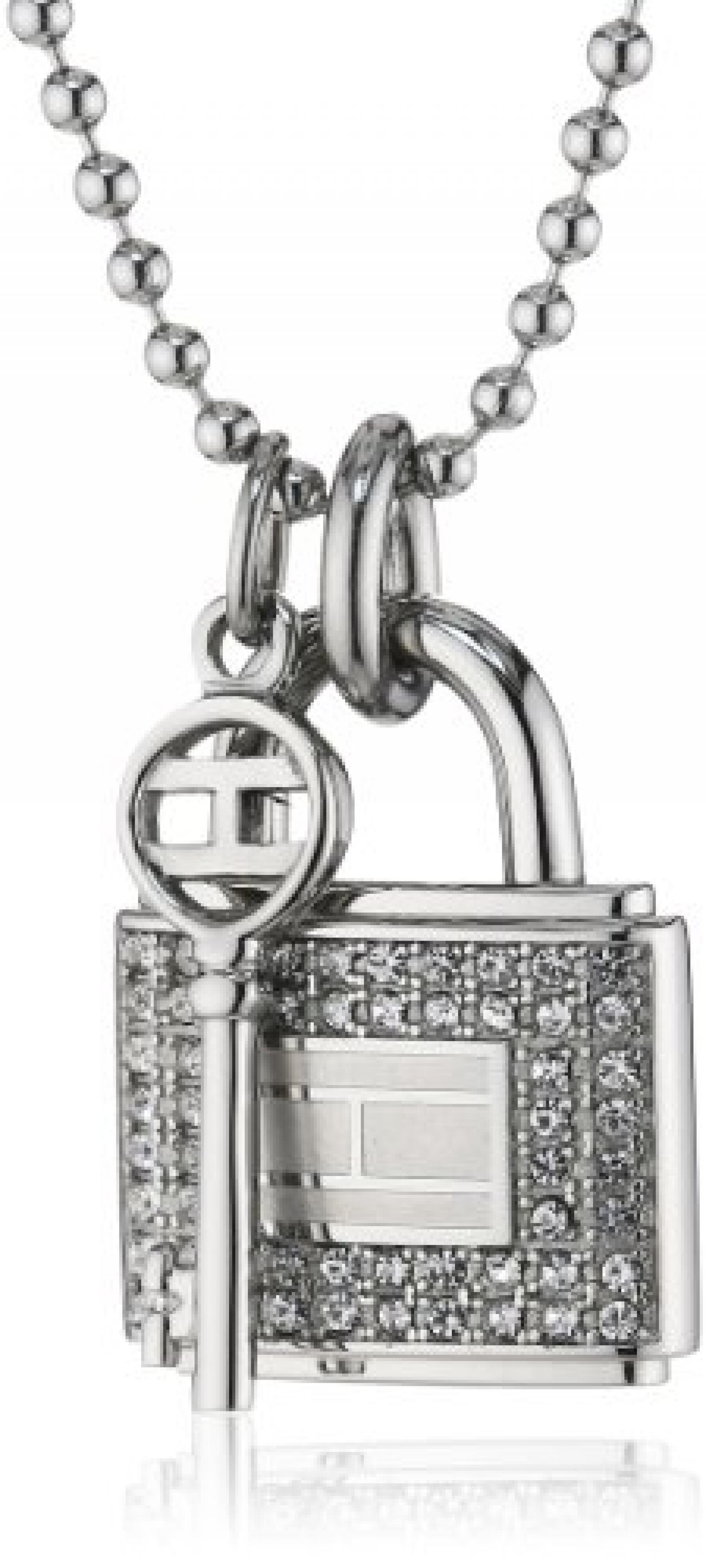 Tommy Hilfiger jewelry Damen-Halskette Edelstahl mit Schloss/Schl&uuml;ssel Anh&auml;nger Swarovski-Kristalle wei&szlig; 2700423 