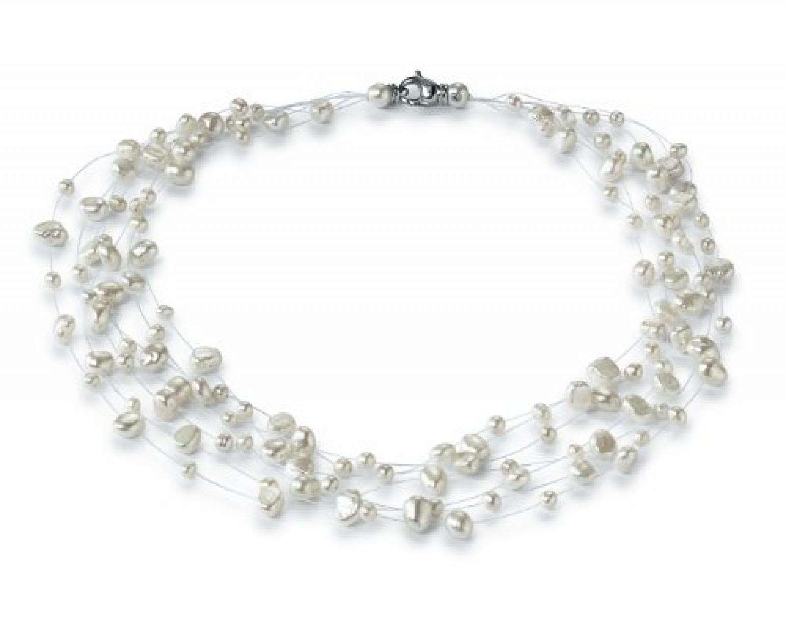 Adriana Damen-Collier Romantica Nylon S&uuml;&szlig;wasser Zuchtperlen 7-reihig 925 Sterling-Silber 45cm R1 