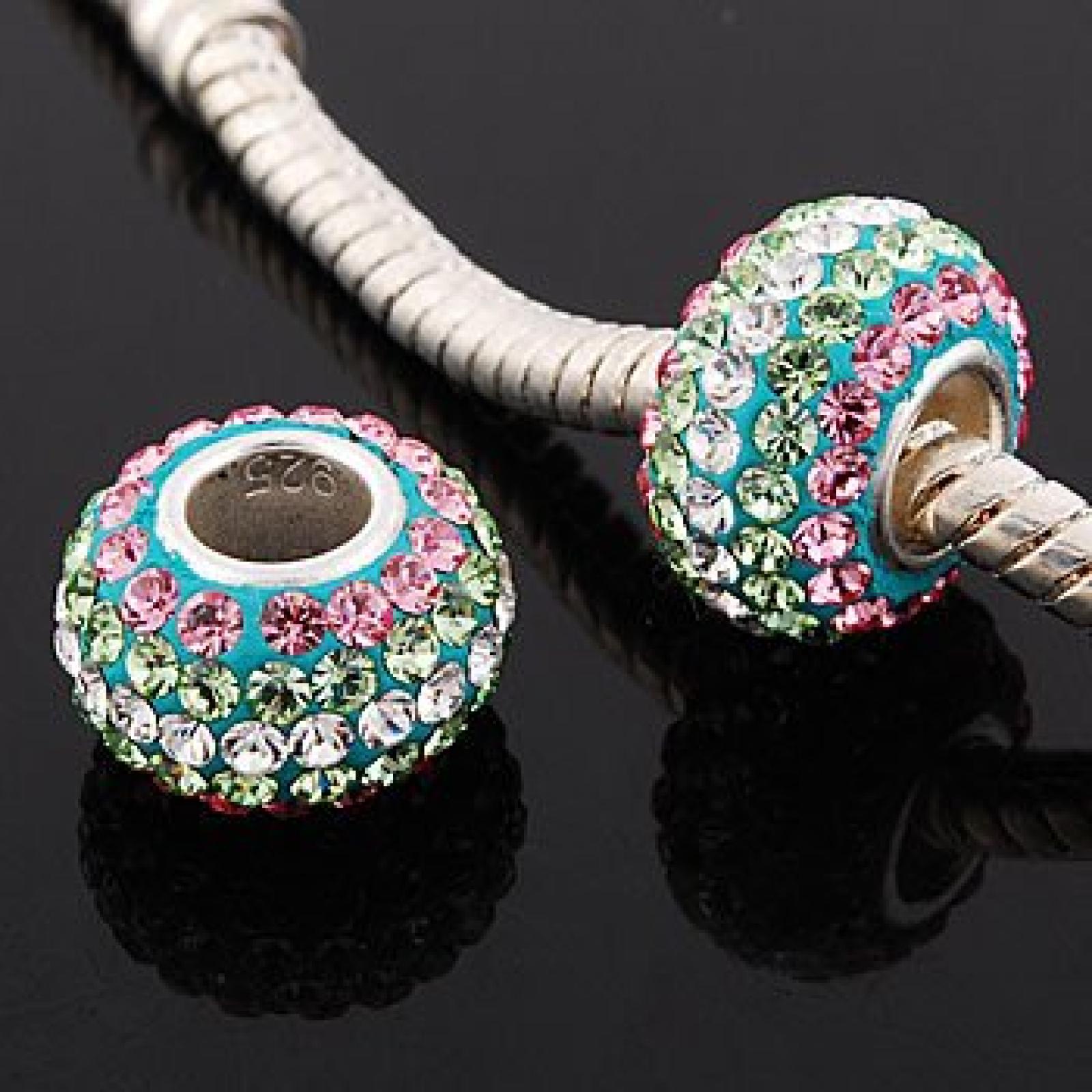 Andante-Stones Original Massiv 925 Sterling Silber Kristall Bead Rosa Wei&szlig; Hell Gr&uuml;n Element Kugel f&uuml;r European Beads Modul Armband + Organzas&auml;ckchen 