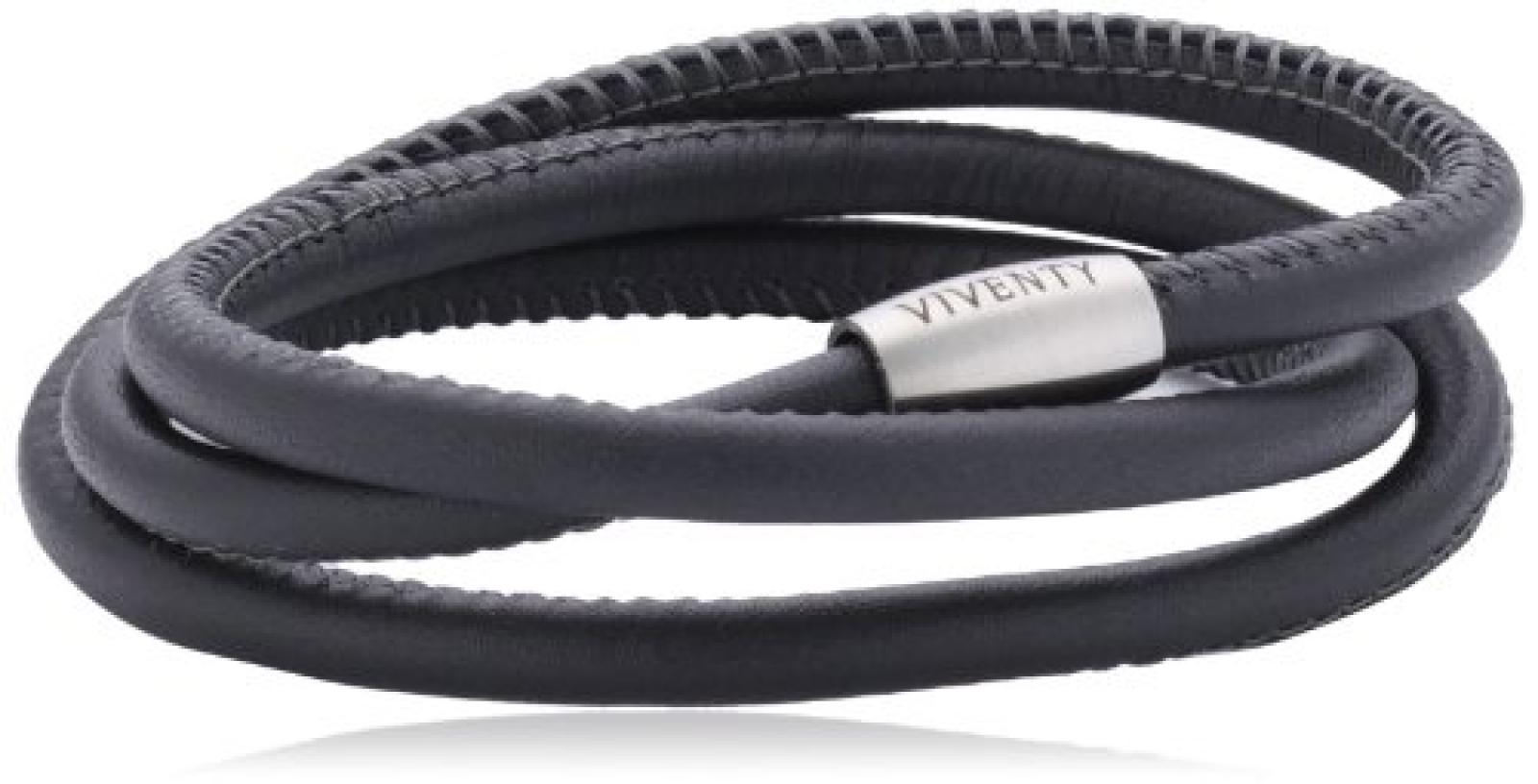 Viventy Unisex Armband Leder 3x gewickelt. in grau 59cm 764048 